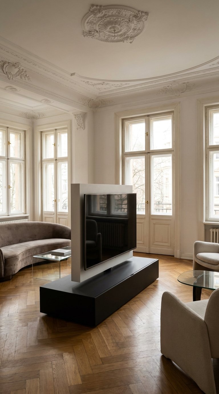 Roto in Schwarz im klassischen Altbau mit Stuck