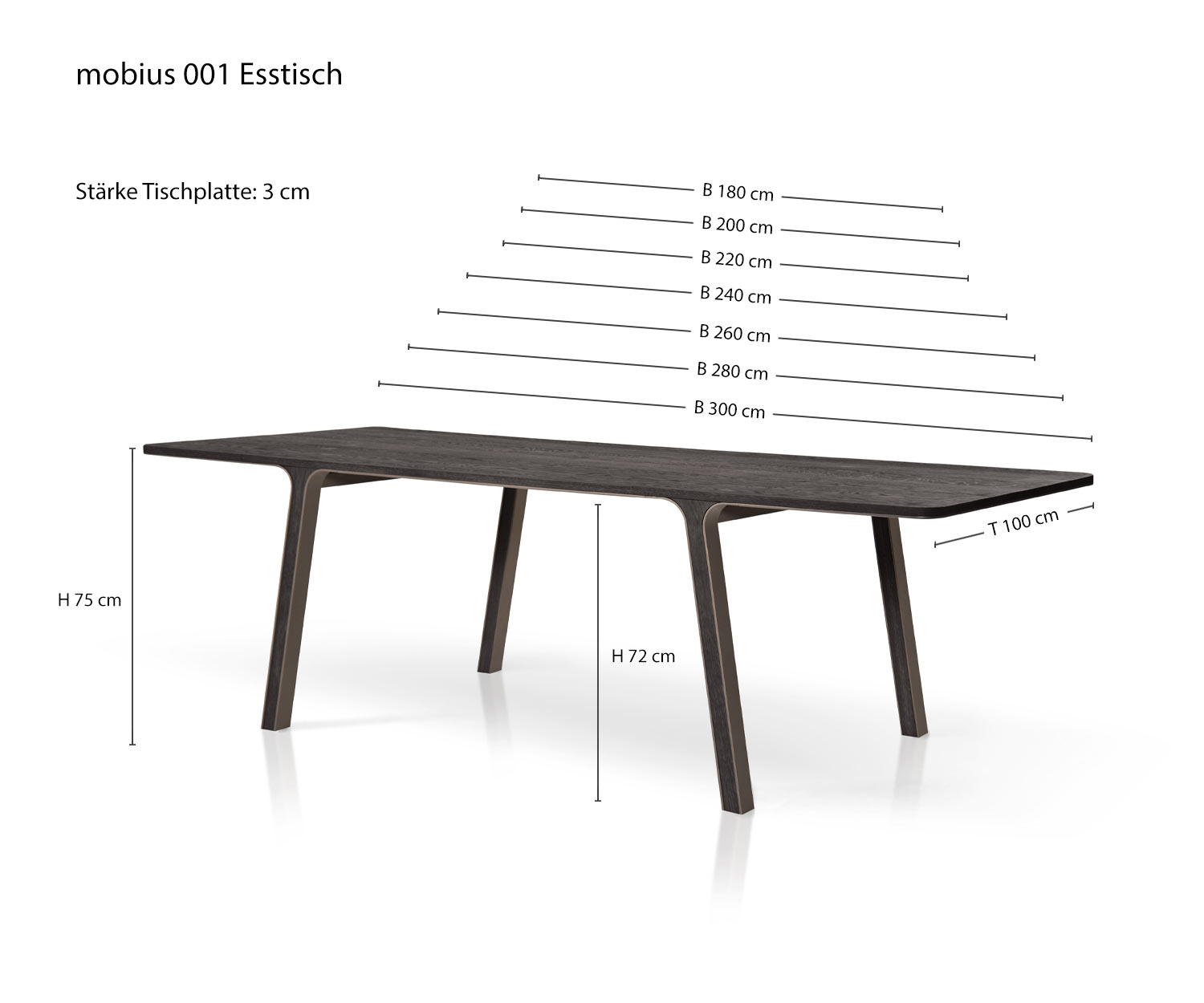 Table de salle à manger design mobius 001 de al2 Croquis Dimensions Dimensions