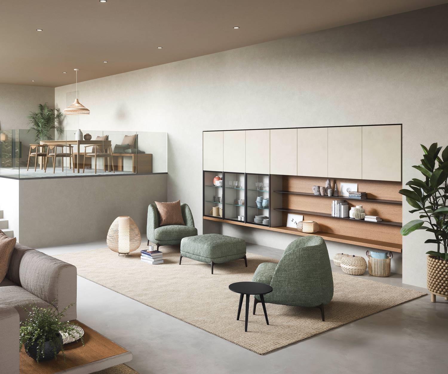 Schwarzer Trio Design Couchtisch von Novamobili neben Sofa Schwarzer Trio Design Couchtisch von Novamobili neben Sofa