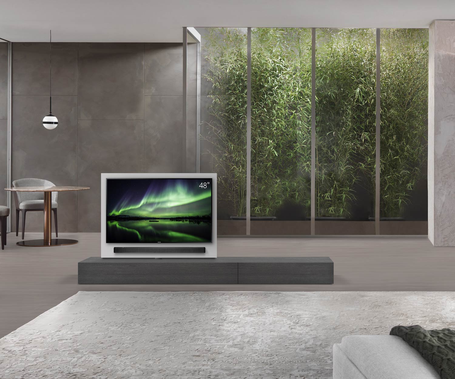 Livitalia Roto Design Lowboard Séparation de pièce avec panneau TV pivotant L150 50 H25 P47 EiGr B90re oBox