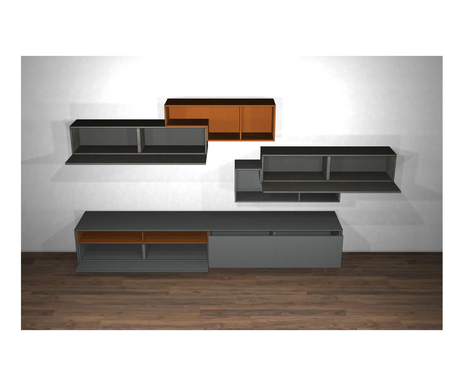 Livitalia Meuble-paroi design C21 avec éléments ouverts et portes Livitalia Meuble-paroi design C21 avec éléments ouverts et portes