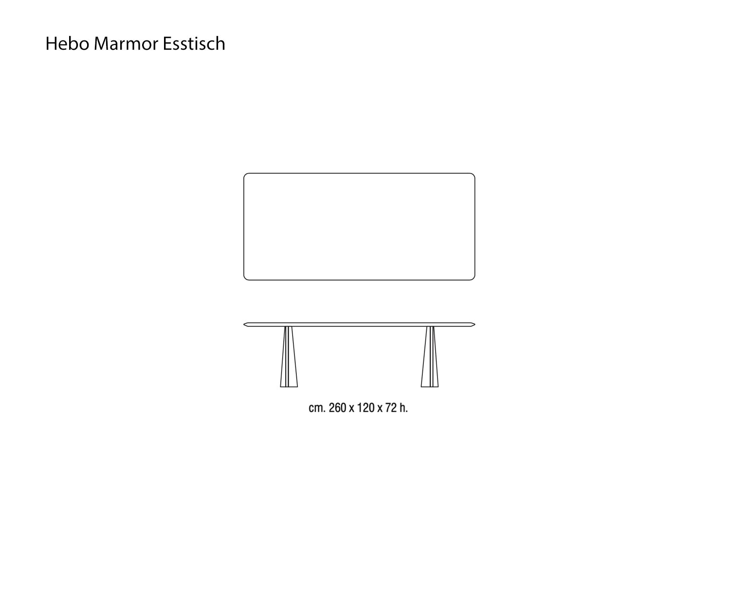 Designer Esszimmer Tisch Hebo aus Marmor Skizze Maße Größen Größenangaben