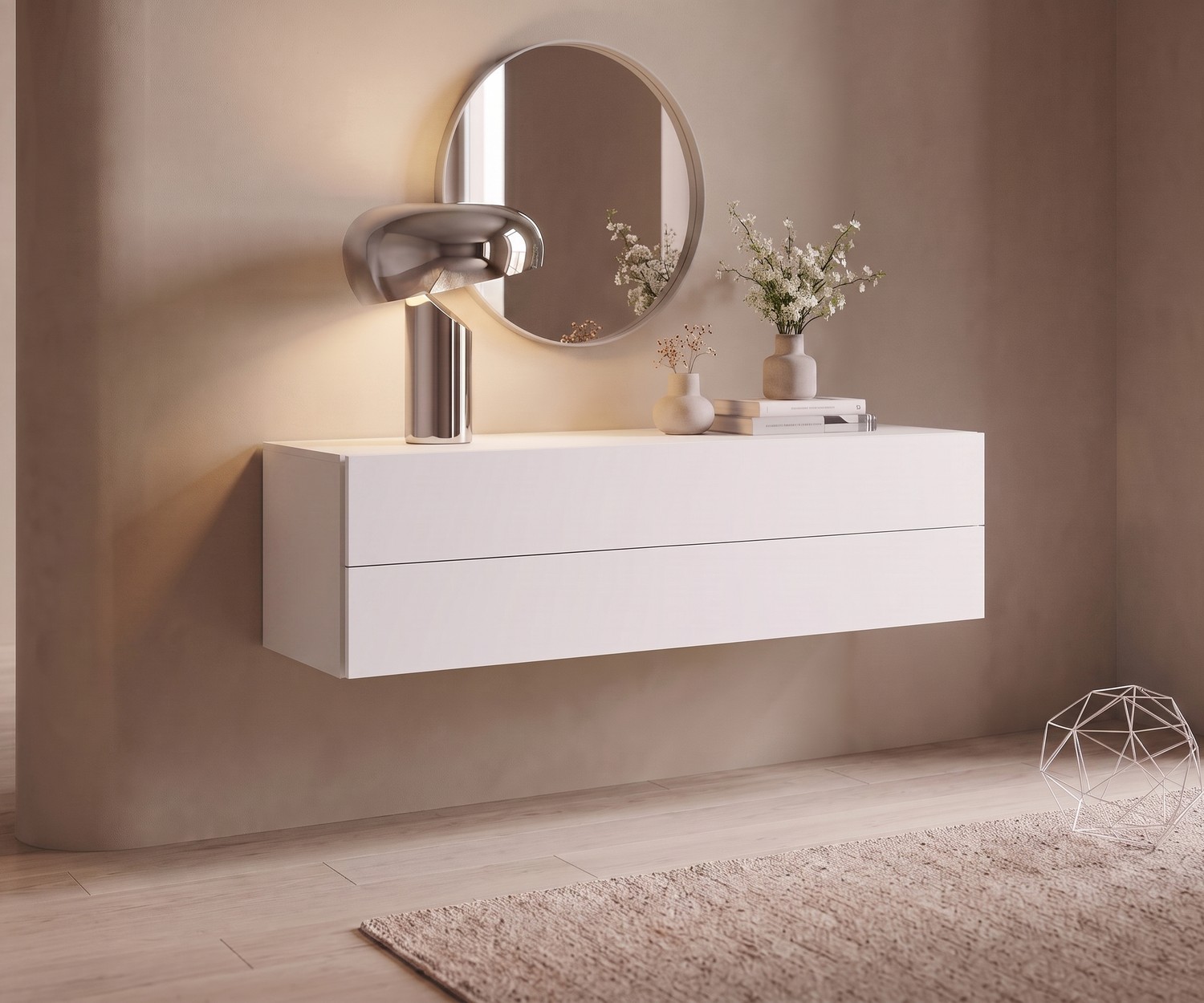 Novamobili Hängekommode Easy in Weiß Hängekommode Easy von Novamobili für den Flur, modernes schwebendes Sideboard in Weiß im minimalistischen Design.