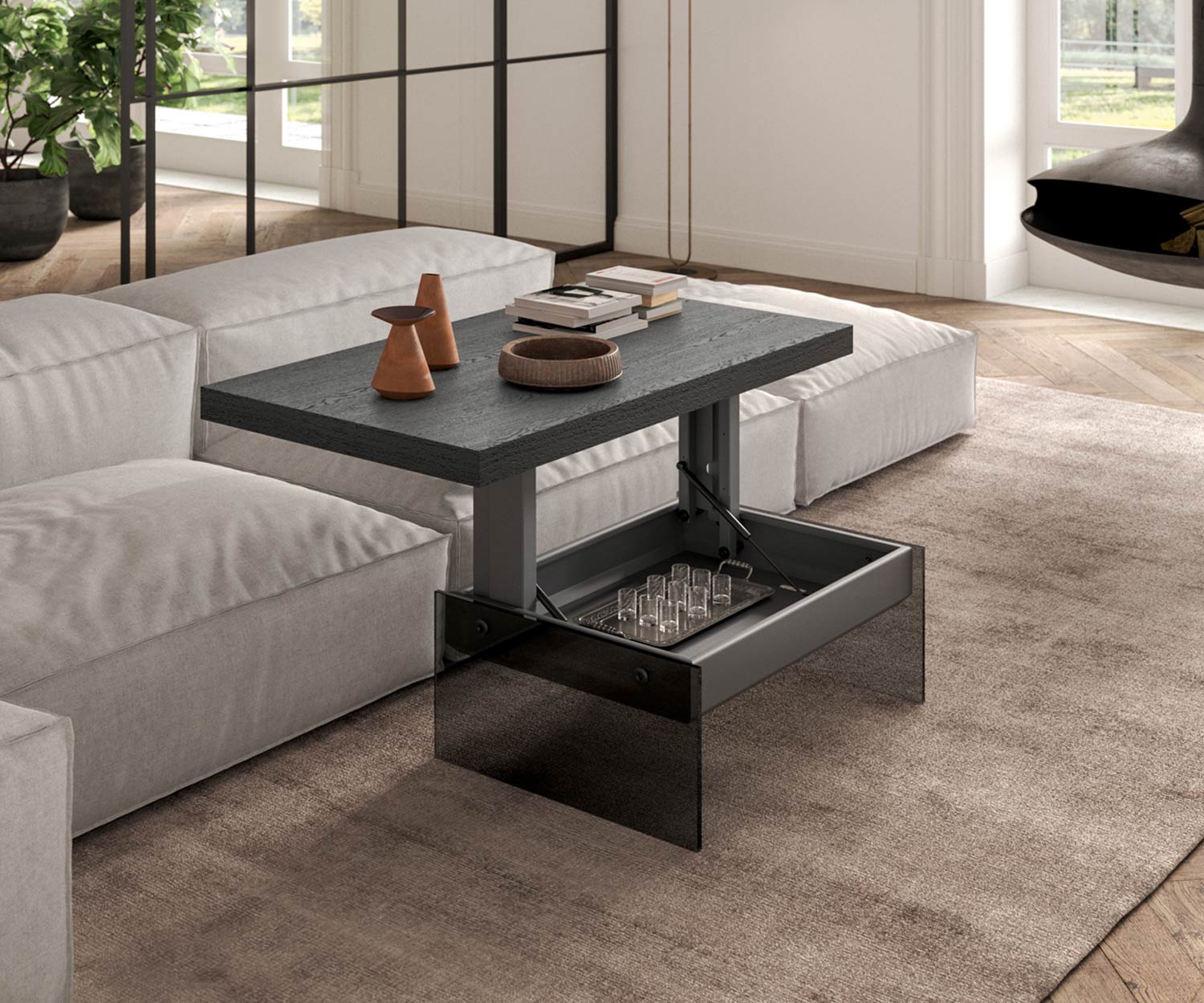 Moderner Ozzio Couchtisch Bellagio Carbone Eiche  Moderner Ozzio Couchtisch Bellagio Carbone Eiche