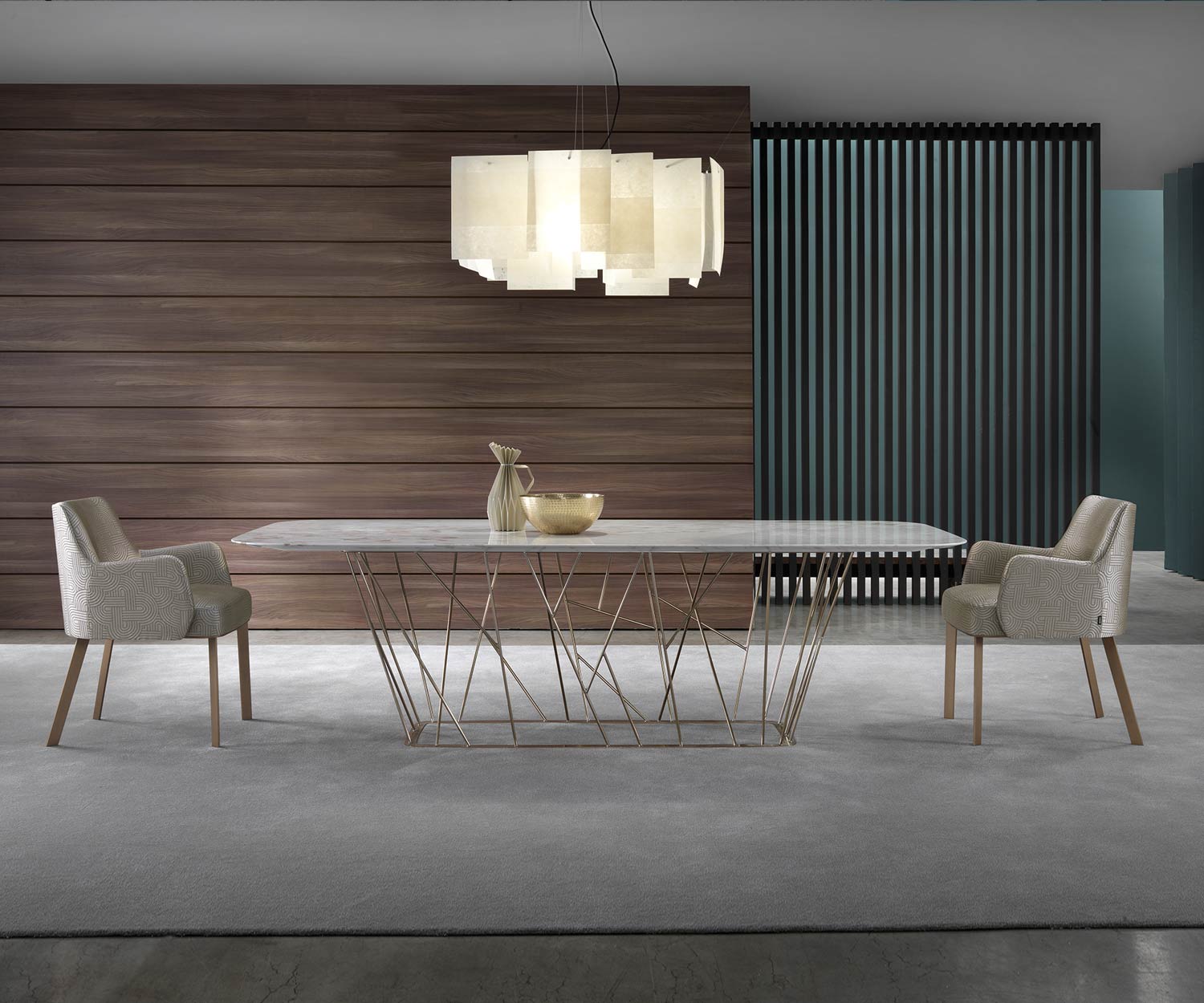 Design exclusif table à manger de luxe en marbre dans la salle à manger avec chaises