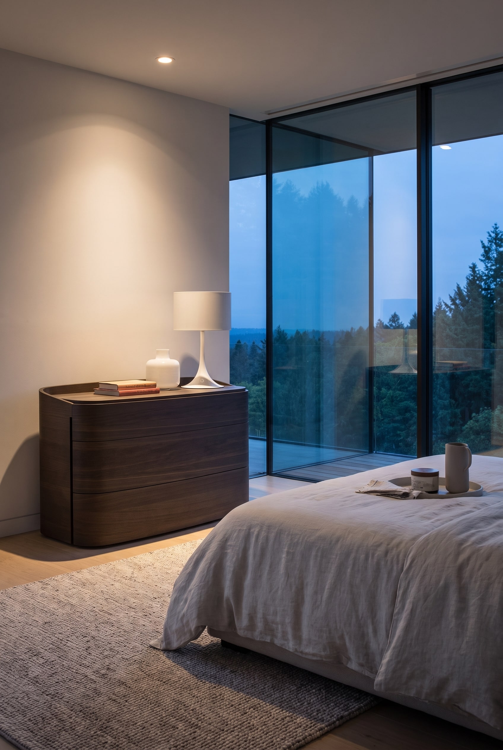 R&eacute;am&eacute;nagement de chambre minimaliste avec la commode arrondie Livitalia Round comme &eacute;l&eacute;ment de design central.