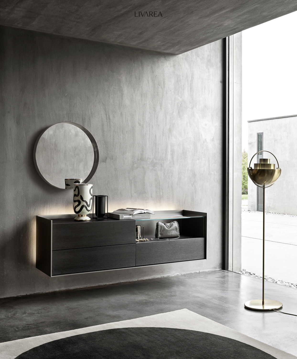 Couloir Tiroirs Armoire murale avec façade en chêne et compartiment ouvert Couloir Tiroirs Armoire murale avec façade en chêne et compartiment ouvert