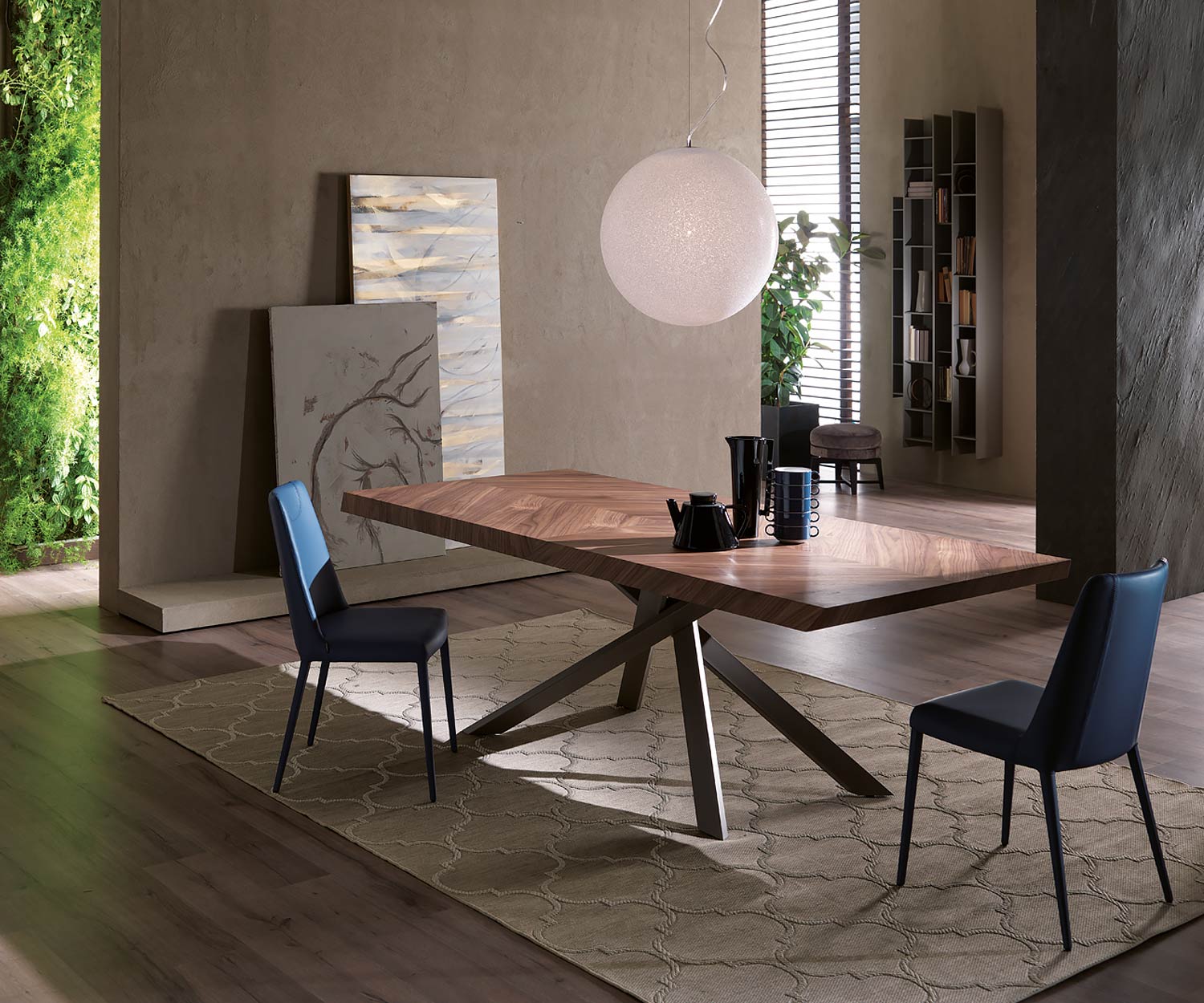 Ozzio 4x4 Fisso Design Table de salle à manger T241 Plateau de table en placage de noix