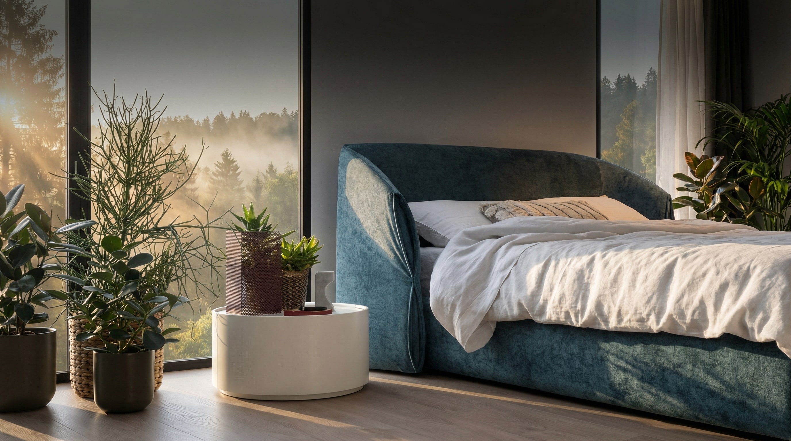 Nachttisch rund: Der Design-Trick gegen enge Räume