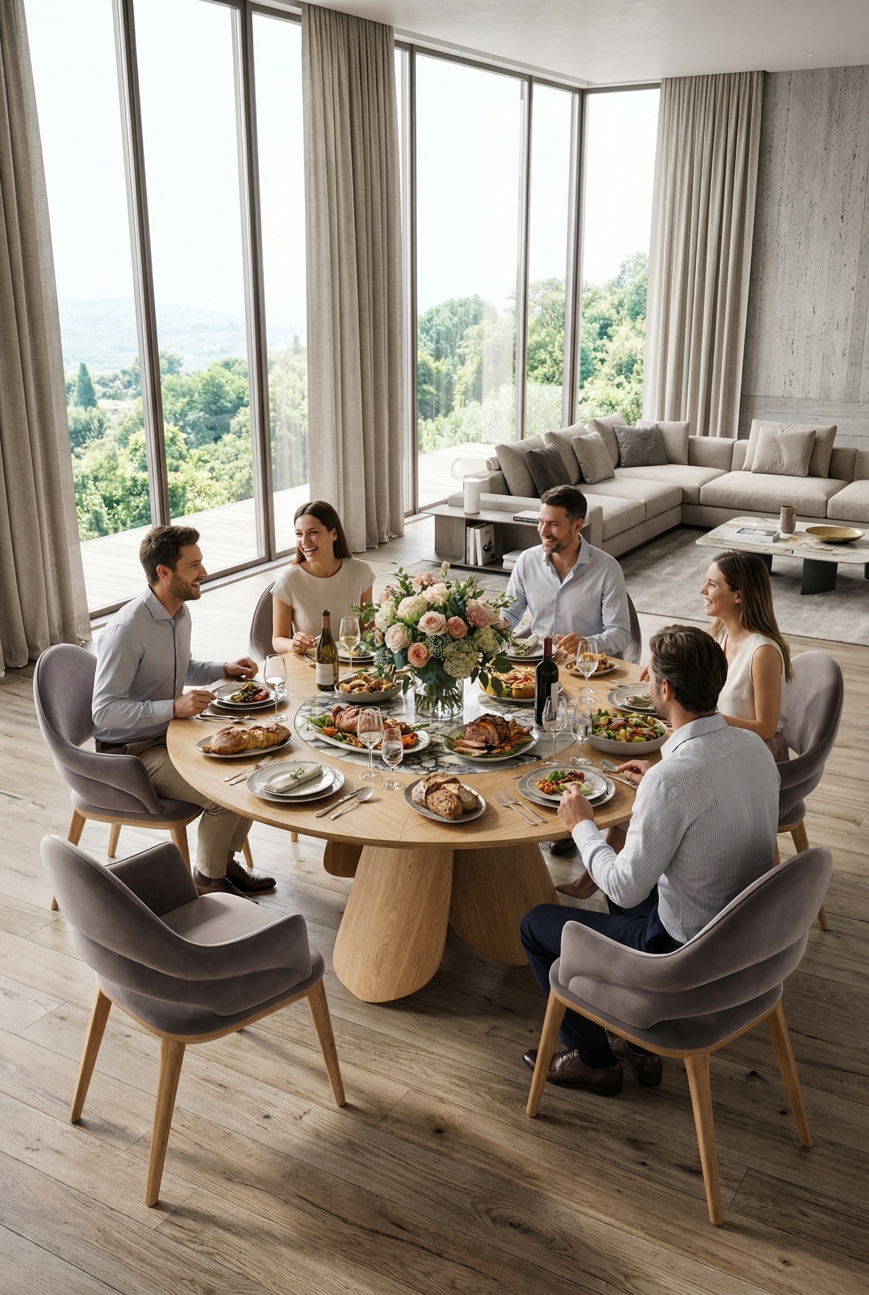 Runder Holz Esstisch Ozzio Veliero in einem modernen Esszimmer