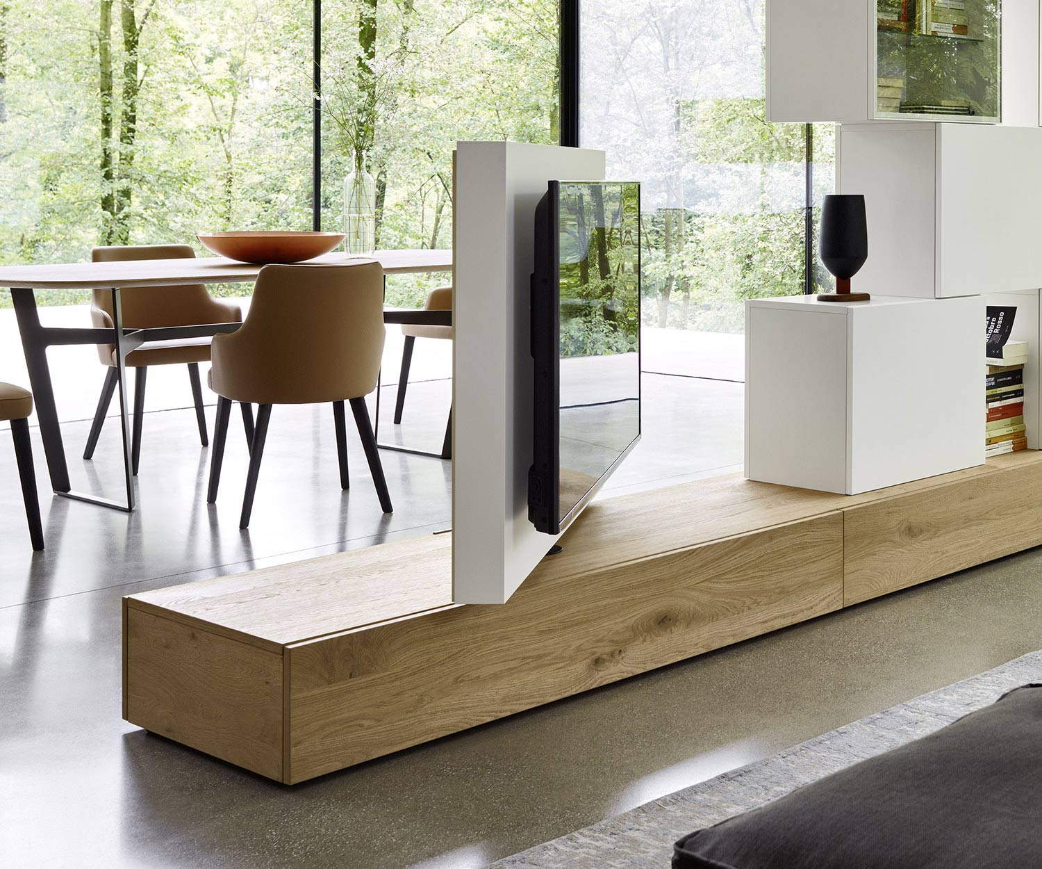 Exklusiver Livitalia Roto Design Lowboard Design Raumteiler mit drehbarem TV Paneel