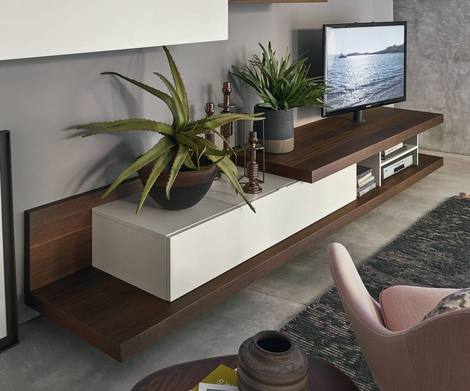 Exclusif Ouvert Livitalia Design Design Lowboard Open avec support TV