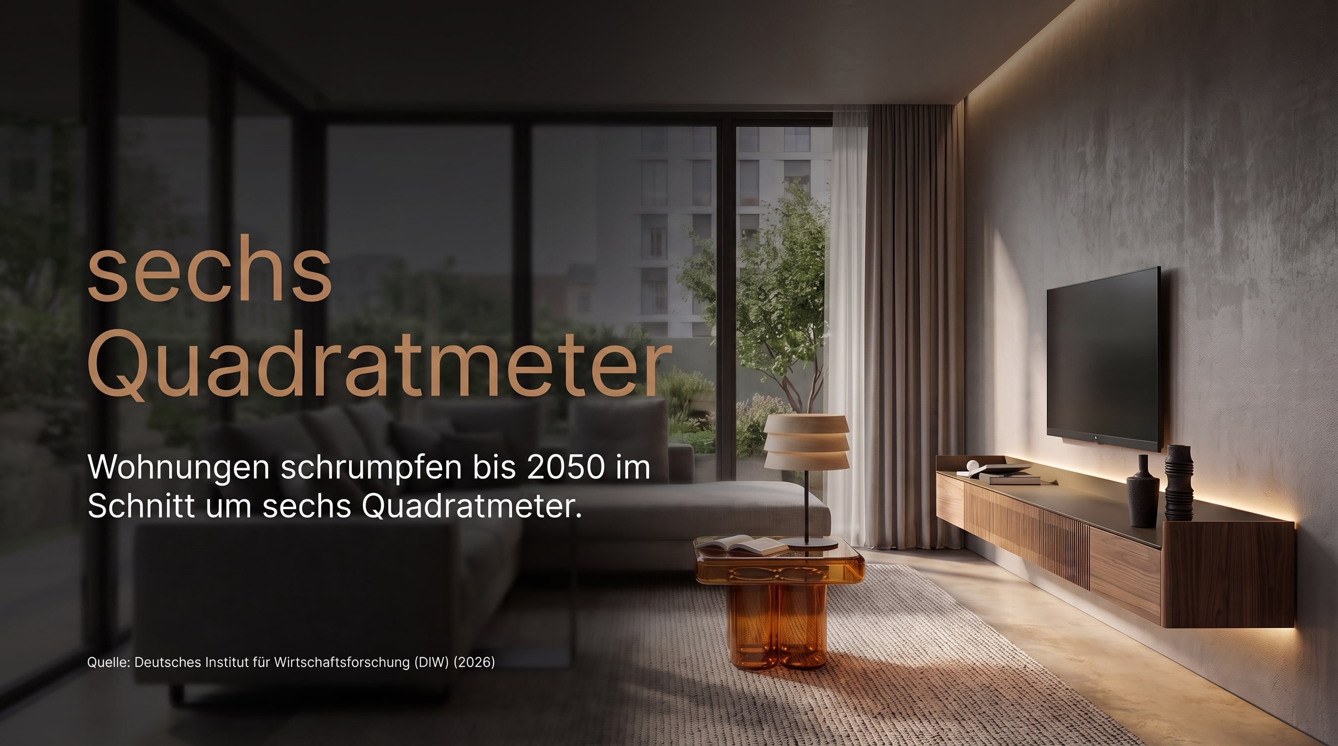 sechs Quadratmeter – Wohnungen schrumpfen bis 2050 im Schnitt um sechs Quadratmeter.