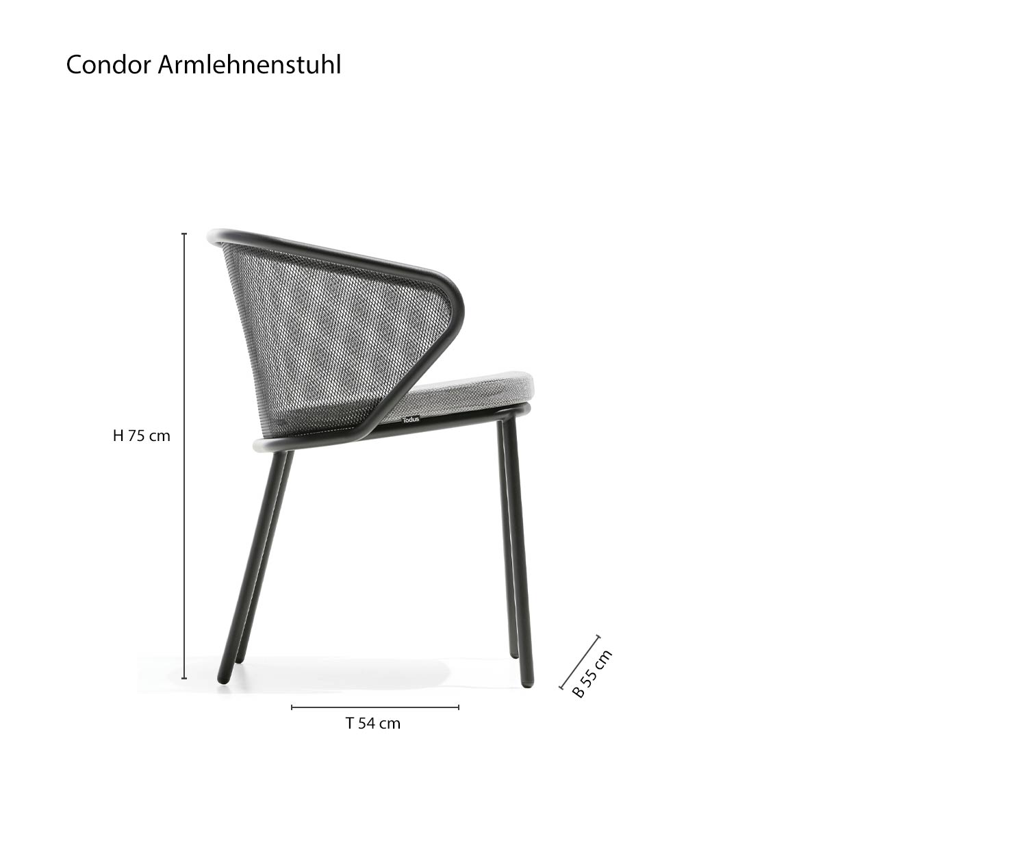 Chaise à accoudoirs design Condor de Todus Dimensions Esquisse Dimensions