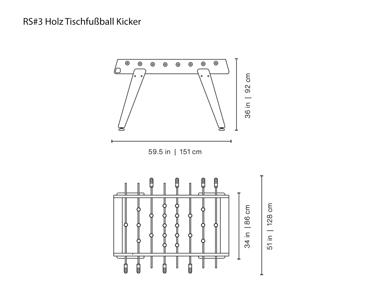 Skizze vom RS Barcelona Holz Tischkicker RS#3 Skizze vom RS Barcelona Holz Tischkicker RS#3