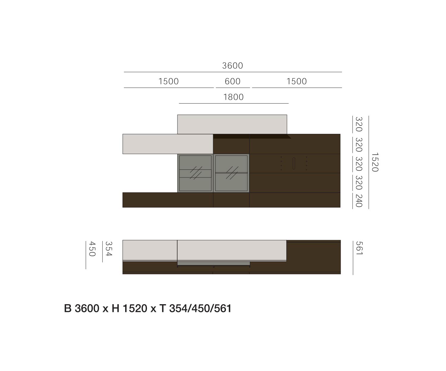 Livitalia Meuble-paroi design C35 Dimensions Esquisse Dimensions Livitalia Meuble-paroi design C35 Dimensions Esquisse Dimensions
