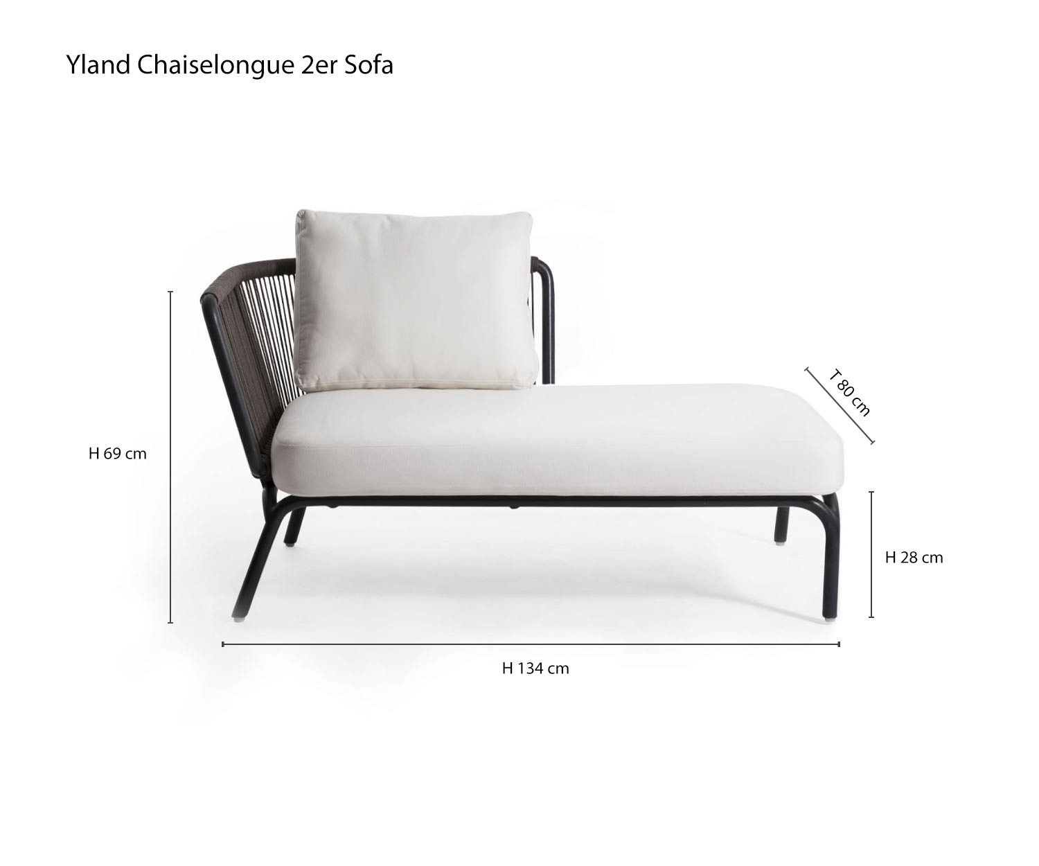 Chaise longue 2 places Canapé design Yland de Oasiq Esquisse Dimensions Dimensions