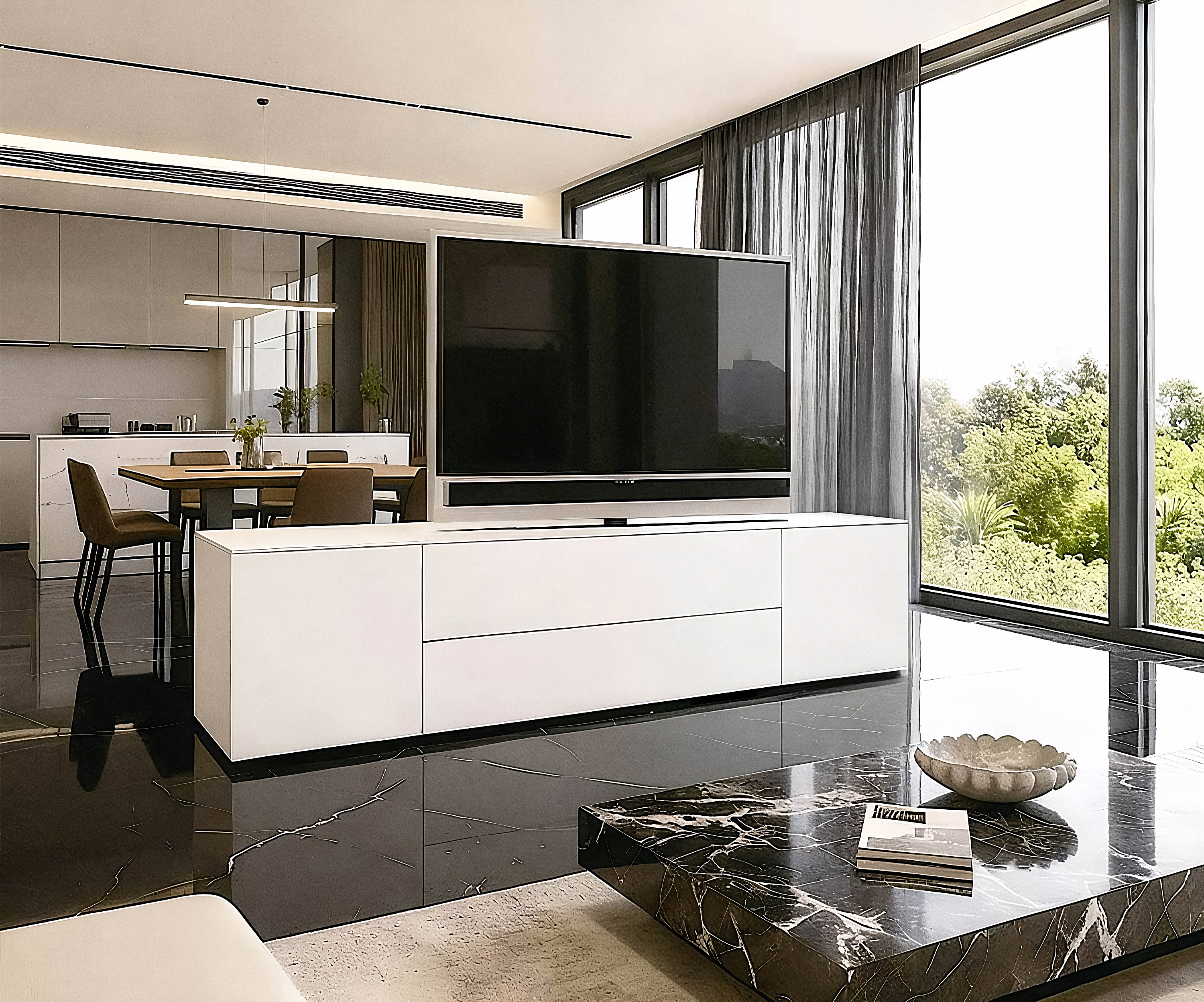 Livitalia Roto Sideboard Raumteiler mit drehbarem TV Paneel