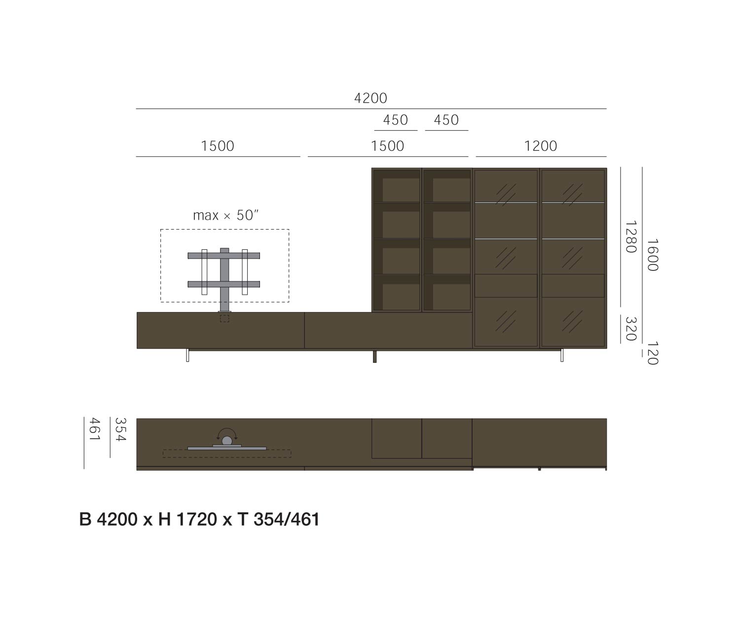Livitalia Meuble-paroi design C43 Dimensions Esquisse Dimensions Livitalia Meuble-paroi design C43 Dimensions Esquisse Dimensions