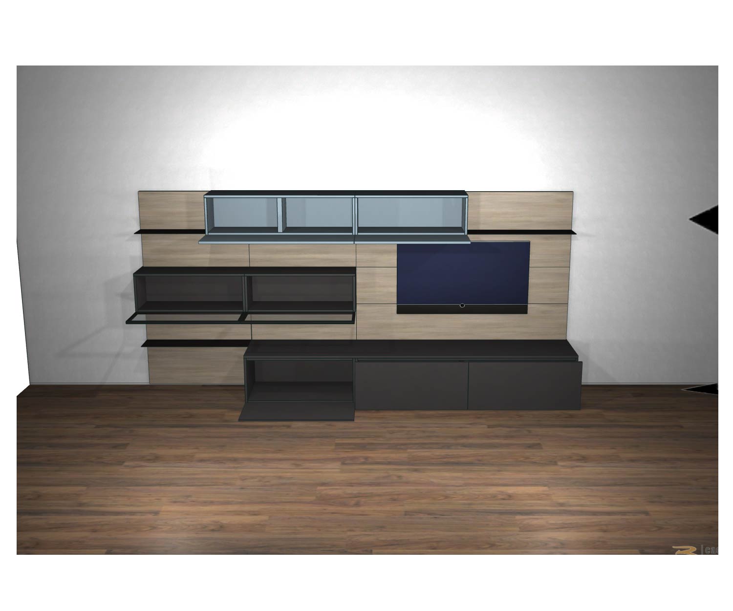 Livitalia Meuble-paroi design C36 avec portes ouvertes et autres éléments Livitalia Meuble-paroi design C36 avec portes ouvertes et autres éléments