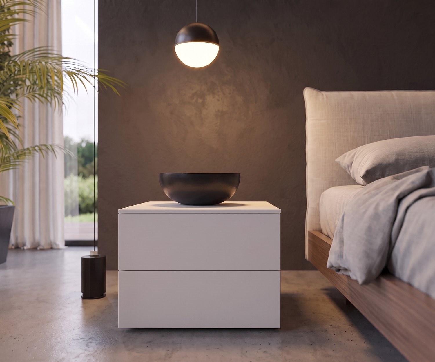 Table de chevet Livitalia Atena blanche Table de chevet Atena de Livitalia avec deux tiroirs pour une chambre moderne au style minimaliste blanc.