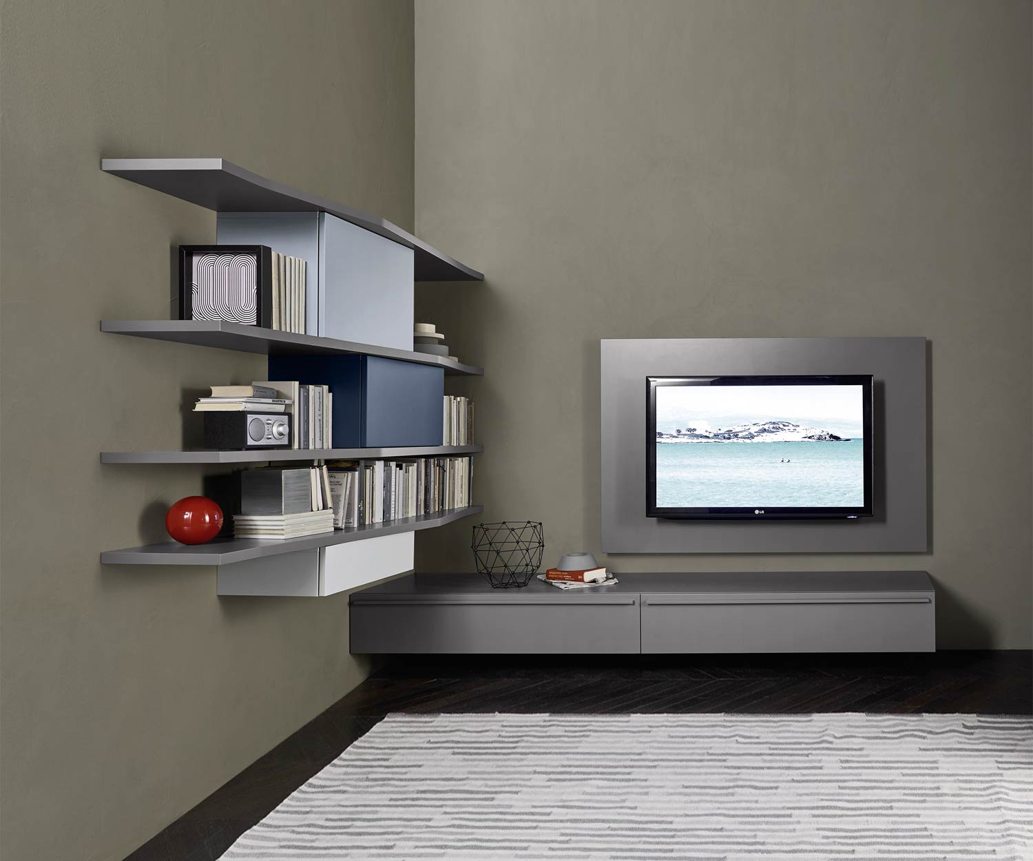 Exklusive Livitalia Design Wohnwand C61 mit TV Wand Paneel
