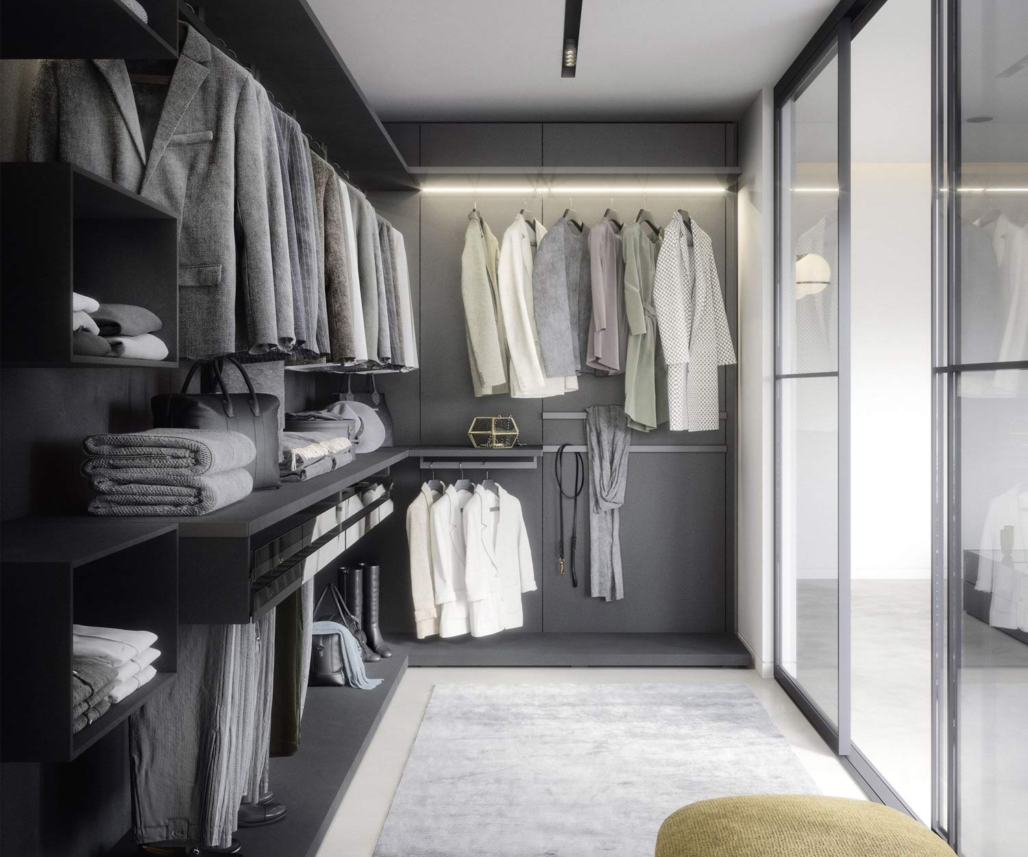 Walk In Closet Ankleidezimmerr Luxus dunkel mit LED Licht individuell Walk In Closet Ankleidezimmerr Luxus dunkel mit LED Licht individuell