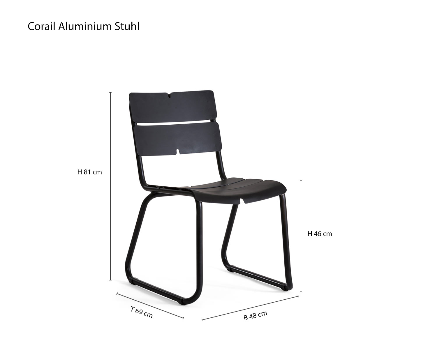 Chaise de balcon design Corail de Oasiq Tailles Indications des tailles Esquisse Dimensions