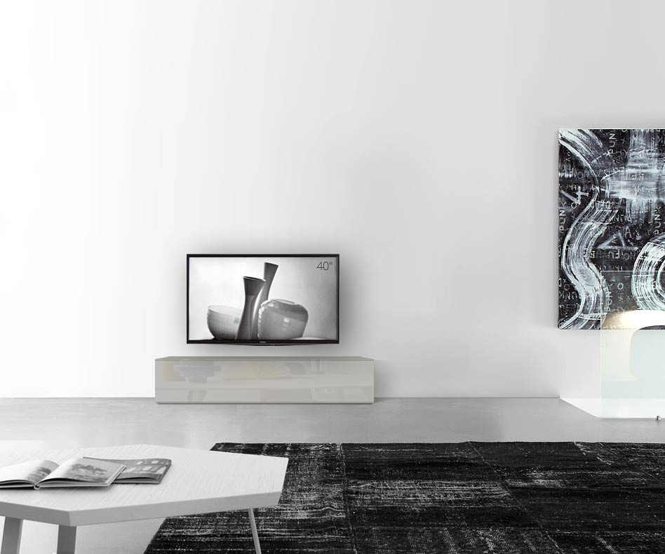 /Design Lowboard sol L150 H35 brillant gris clair /Design Lowboard sol L150 H35 brillant gris clair