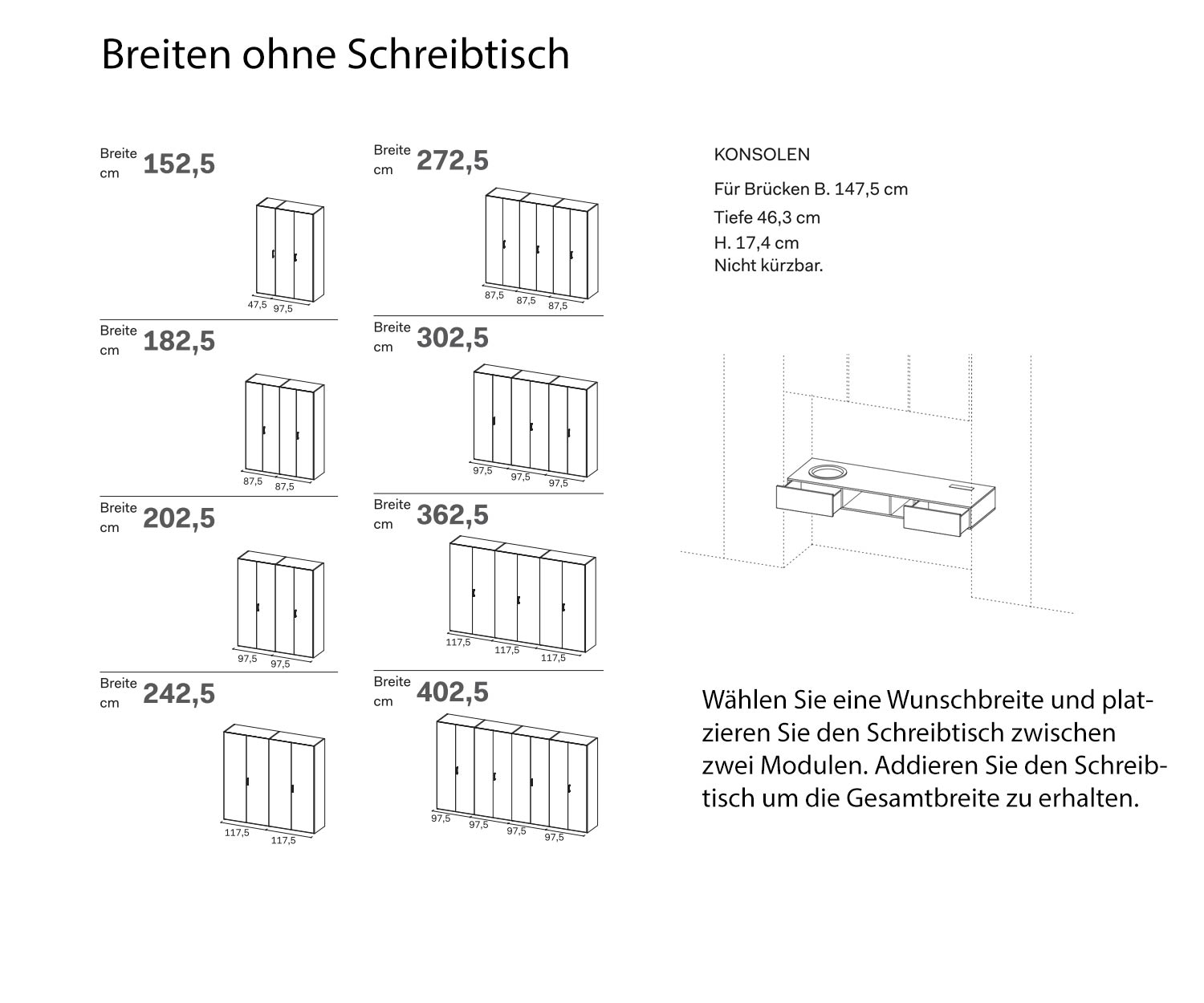 Armoire avec bureau Largeur totale Esquisse Mesures Tailles Armoire avec bureau Largeur totale Esquisse Mesures Tailles