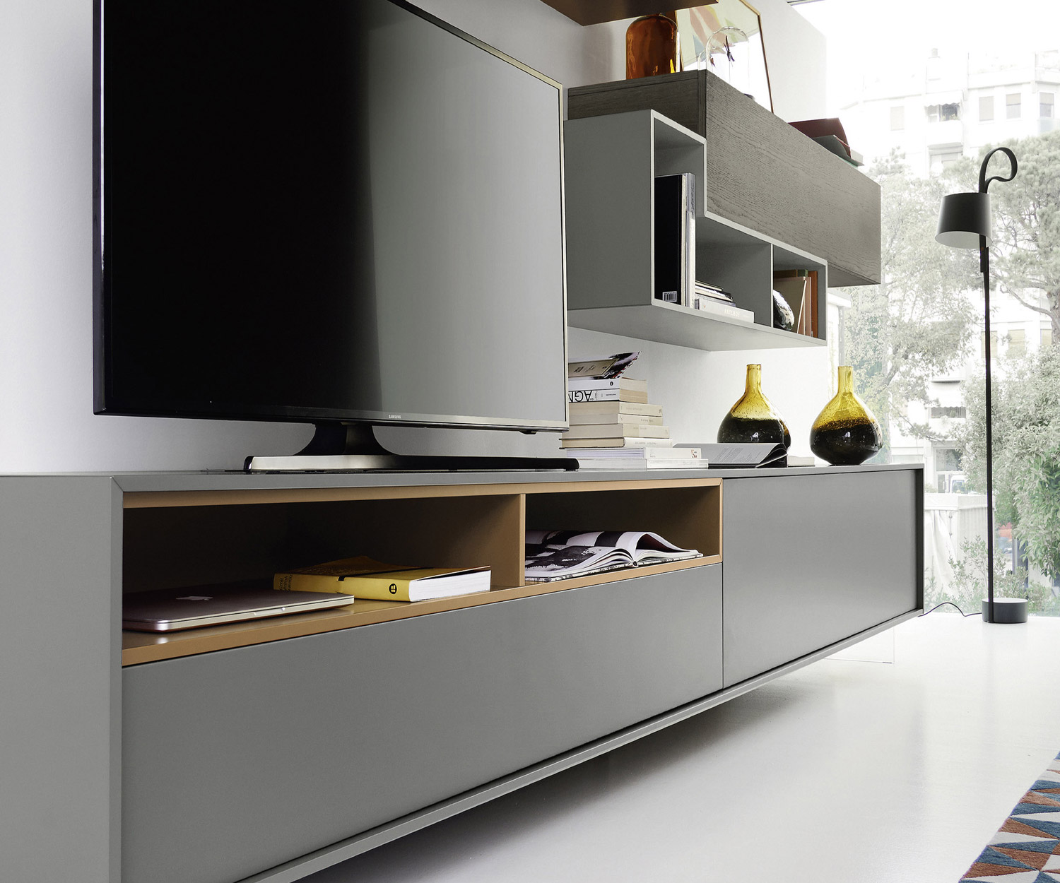 Moderne Livitalia Meuble-paroi design C21 avec TV ouverte design Lowboard