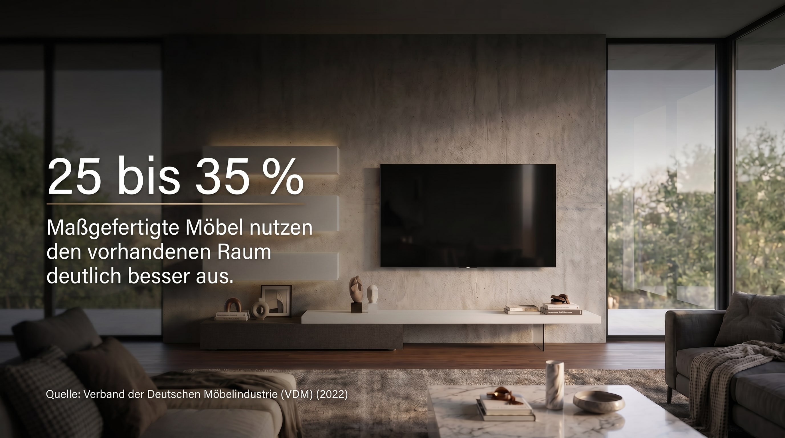 25 à 35 % – Les meubles sur mesure exploitent nettement mieux l'espace disponible.