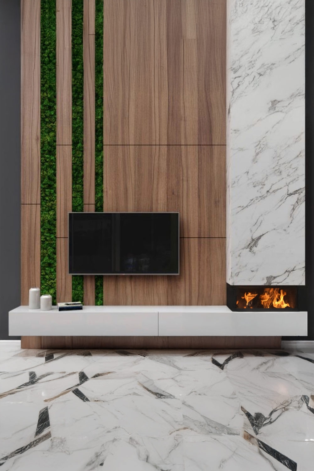 stilvolle-wohnwand-mit-holz-und-marmor-sowie-grifflosem-lowboard-und-akzentuierendem-e-kamin