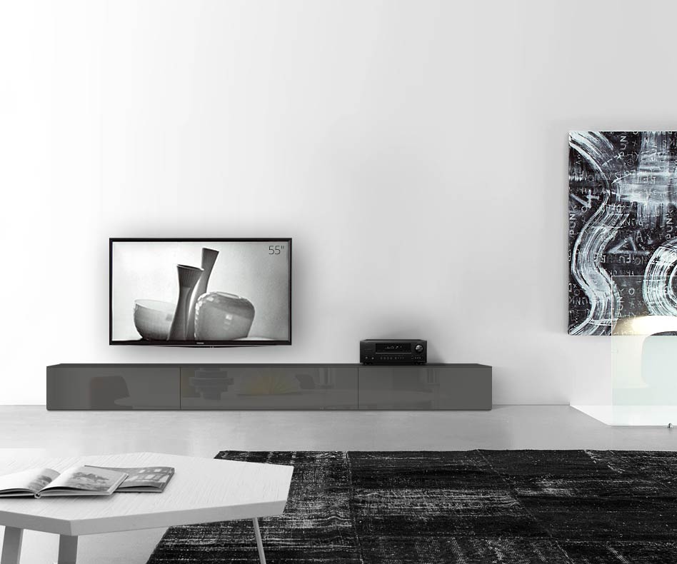 /Design Lowboard Fond L300 H35 brillant gris foncé /Design Lowboard Fond L300 H35 brillant gris foncé