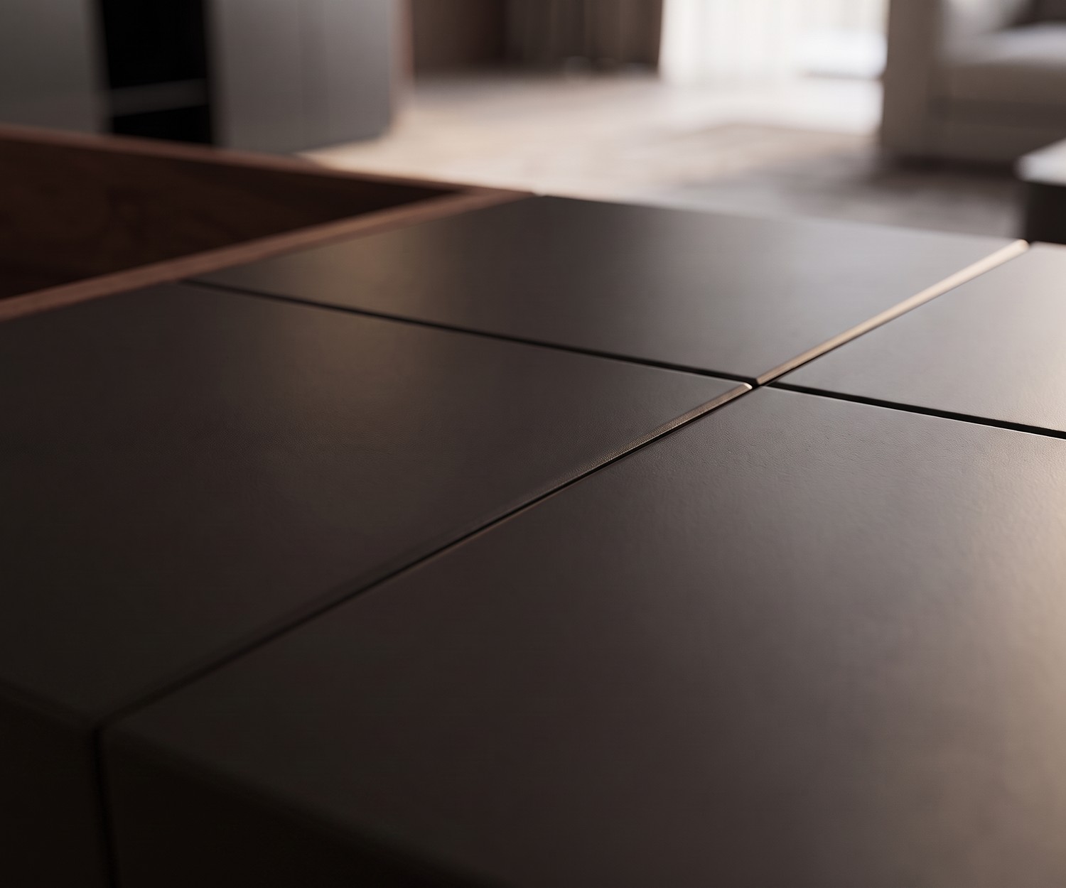 al2 Sideboard MOS-I-KO 003 A mit matter Oberfläche Sideboard MOS-I-KO 003 A von al2 im Wohnzimmer mit matter dunkler Lackierung im modernen Retro-Stil.