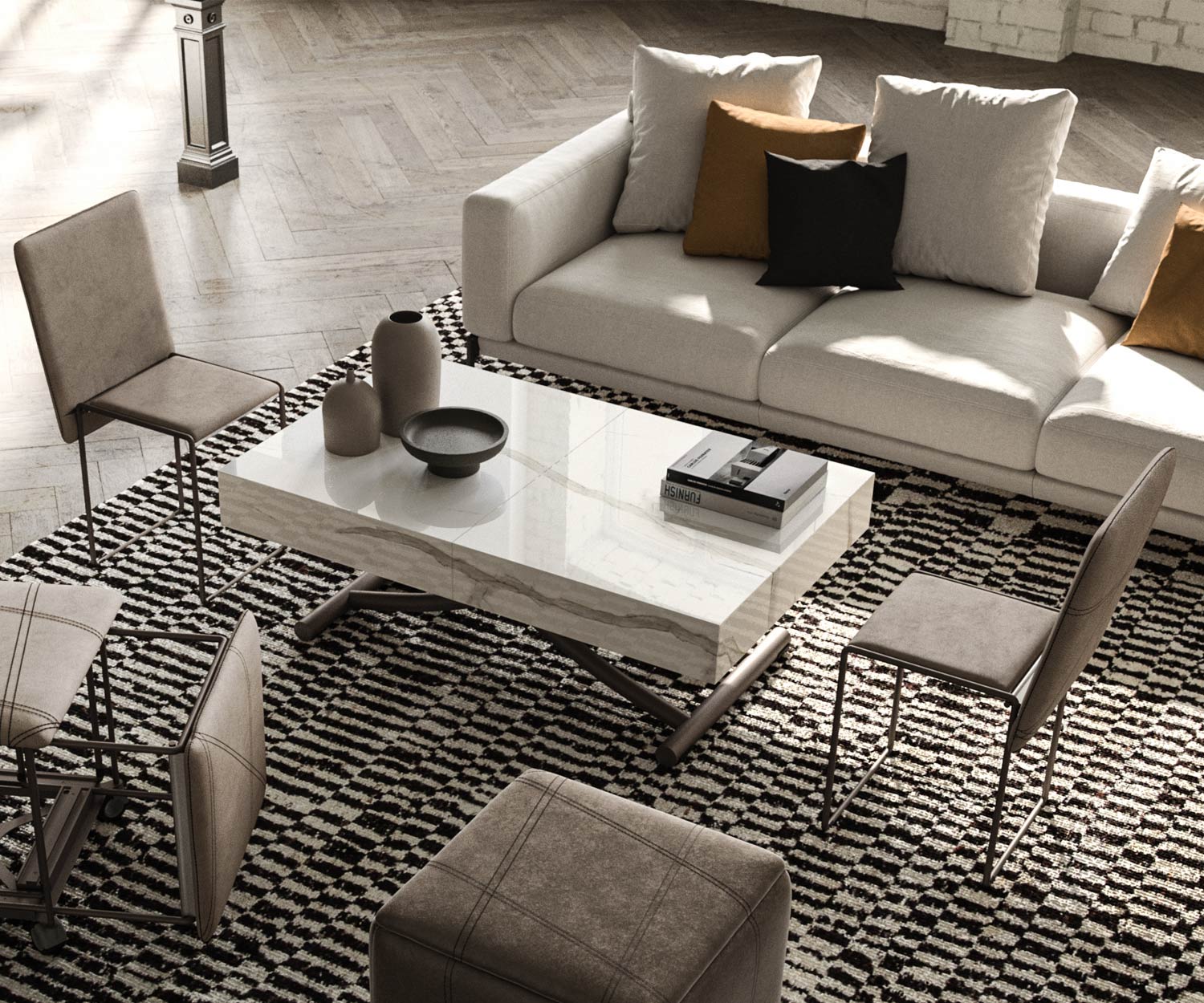 Ozzio_Planet_Design Couchtisch T115 hoehenverstellbar und ausziehbar Ozzio_Planet_Design Couchtisch T115 hoehenverstellbar und ausziehbar