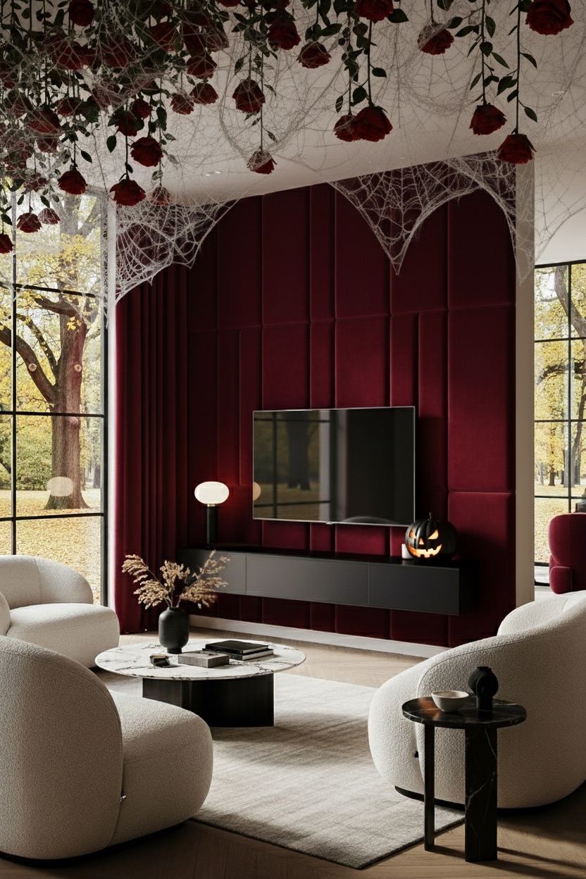 decoration-halloween-salon-roses-et-citrouilles