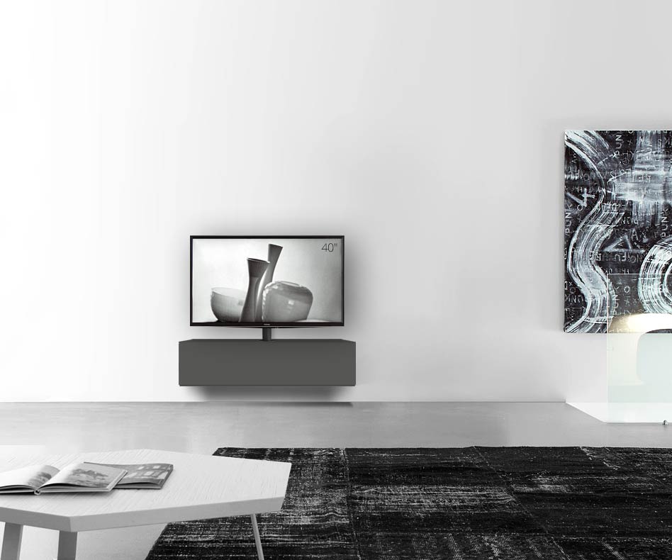 Design Lowboard Configurator avec support TV mural Largeur 120 32 54,6 avec gris foncé mat