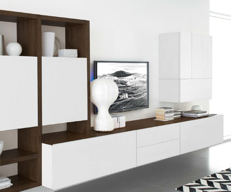 Moderne Livitalia Meuble-paroi design C96B en blanc mat chêne brun