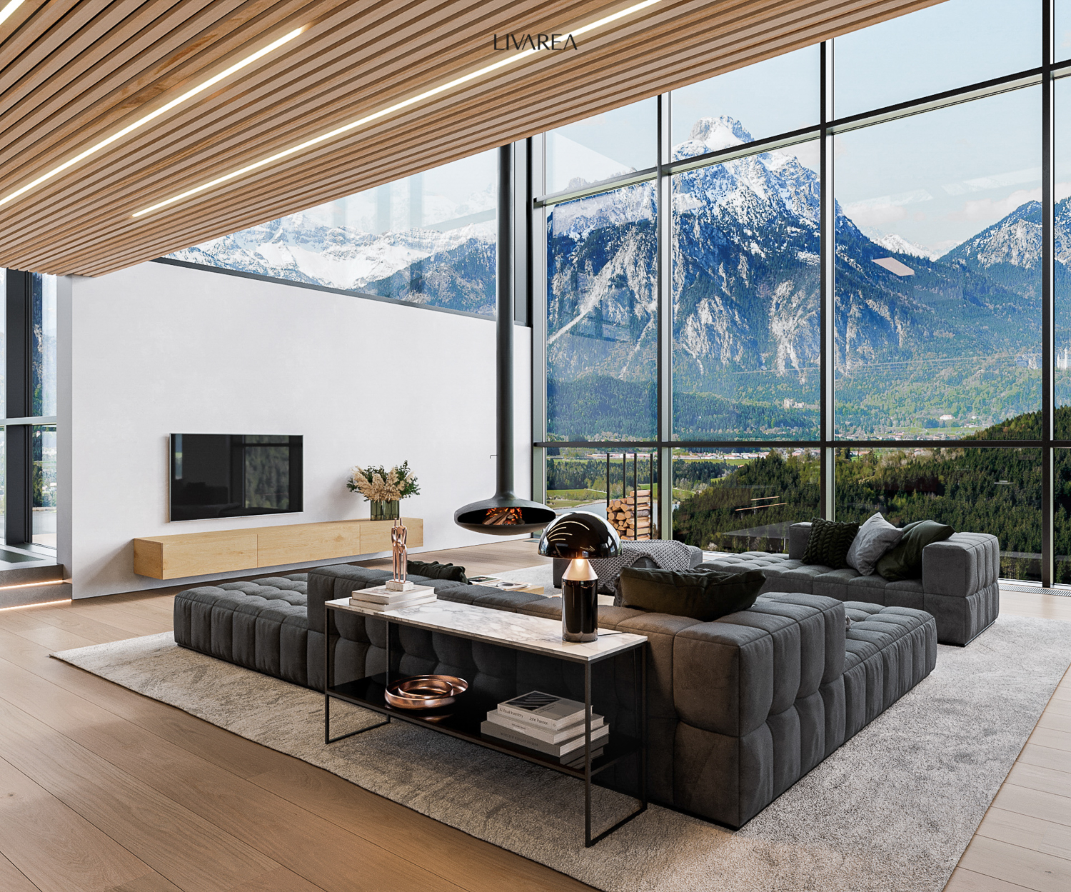 Moderne Luxusvilla mit Designer Wohnzimmer