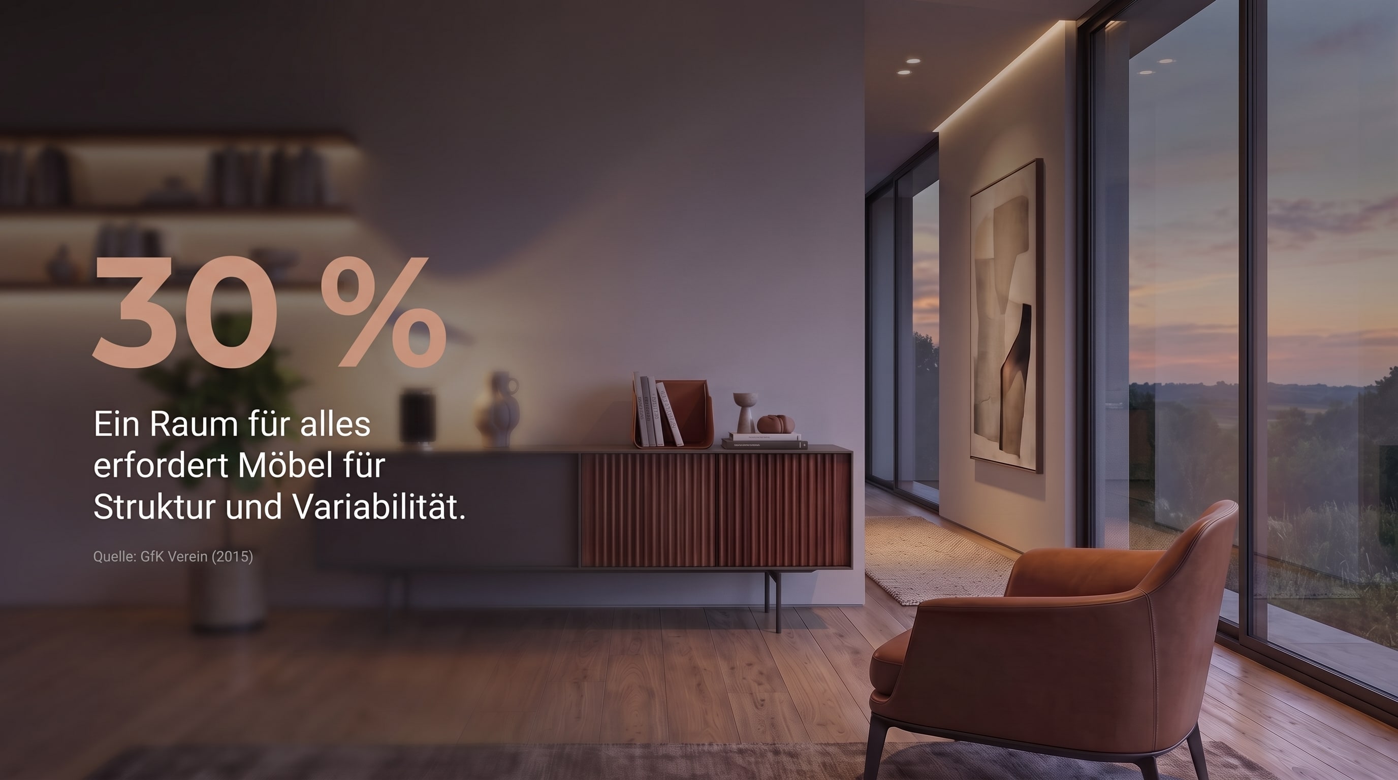 30 % &ndash; Une pi&egrave;ce pour tout n&eacute;cessite des meubles pour la structure et la variabilit&eacute;.