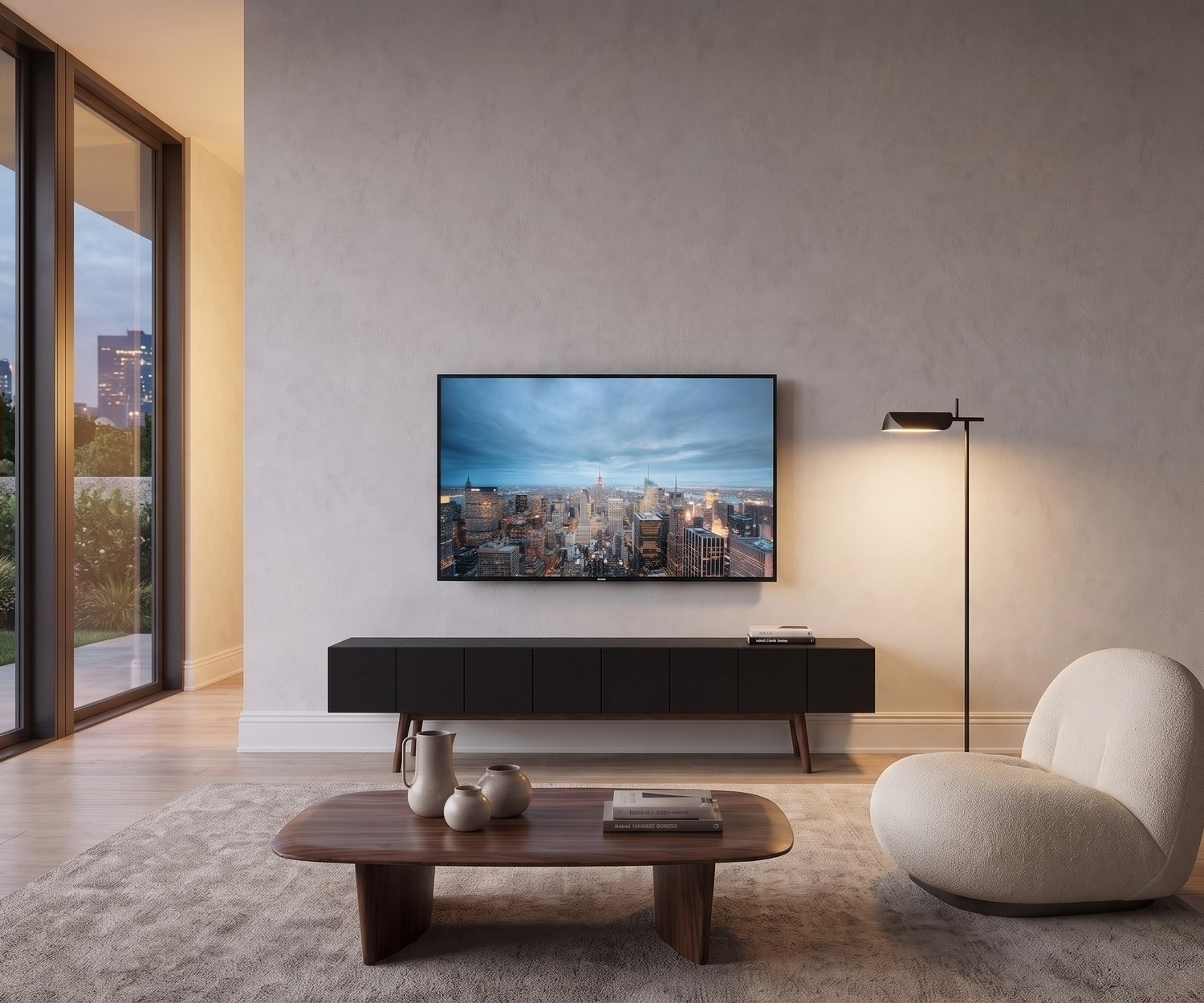 Meuble TV design al2 MOS-I-KO 005 B avec pieds en bois Meuble TV bas al2 MOS-I-KO 005 B pour le salon, laqué noir mat avec pieds en bois, style rétro moderne et élégant.