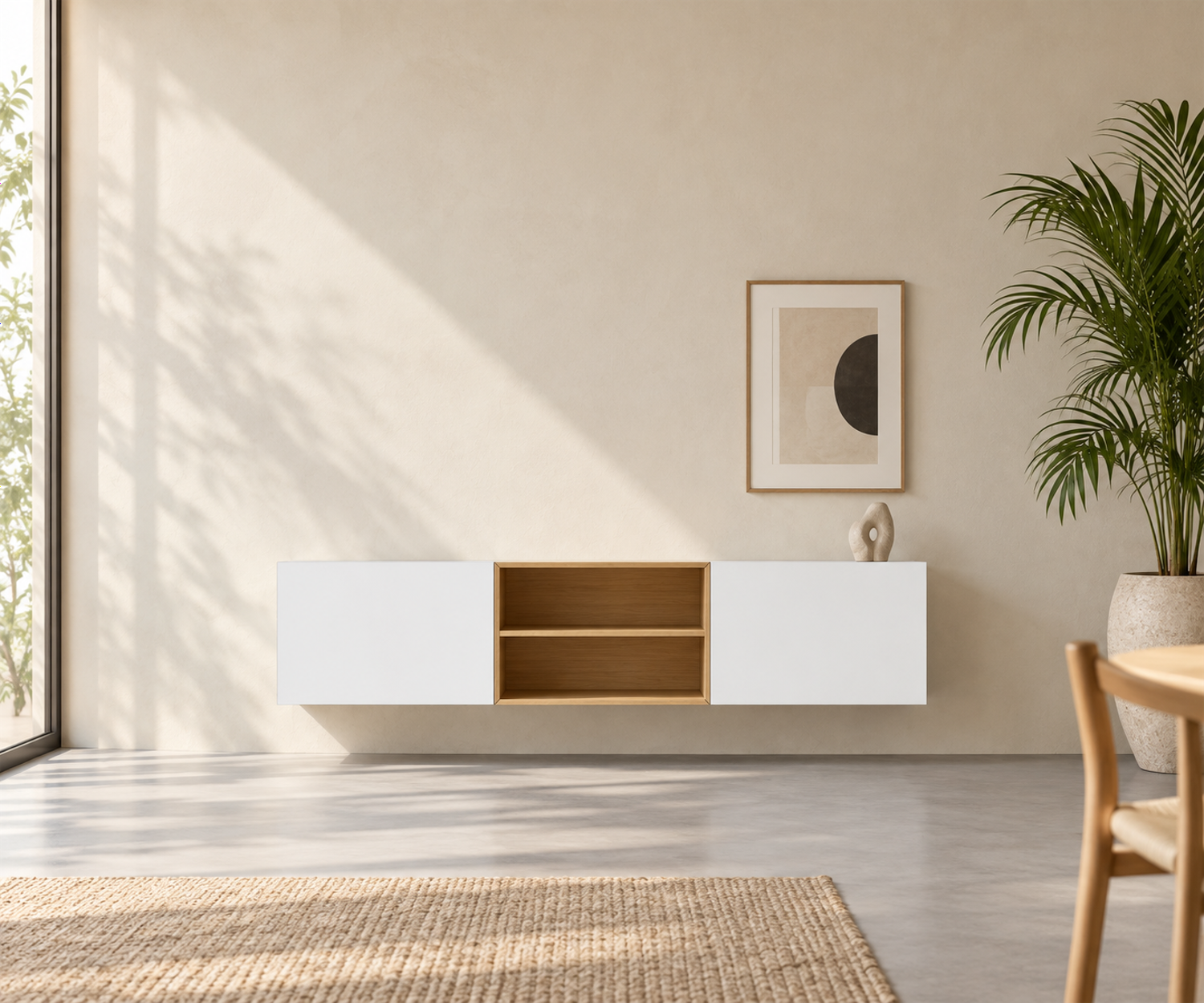 Livitalia Box 18 Wand Sideboard 180 cm – Matt Weiss + Eiche Hell