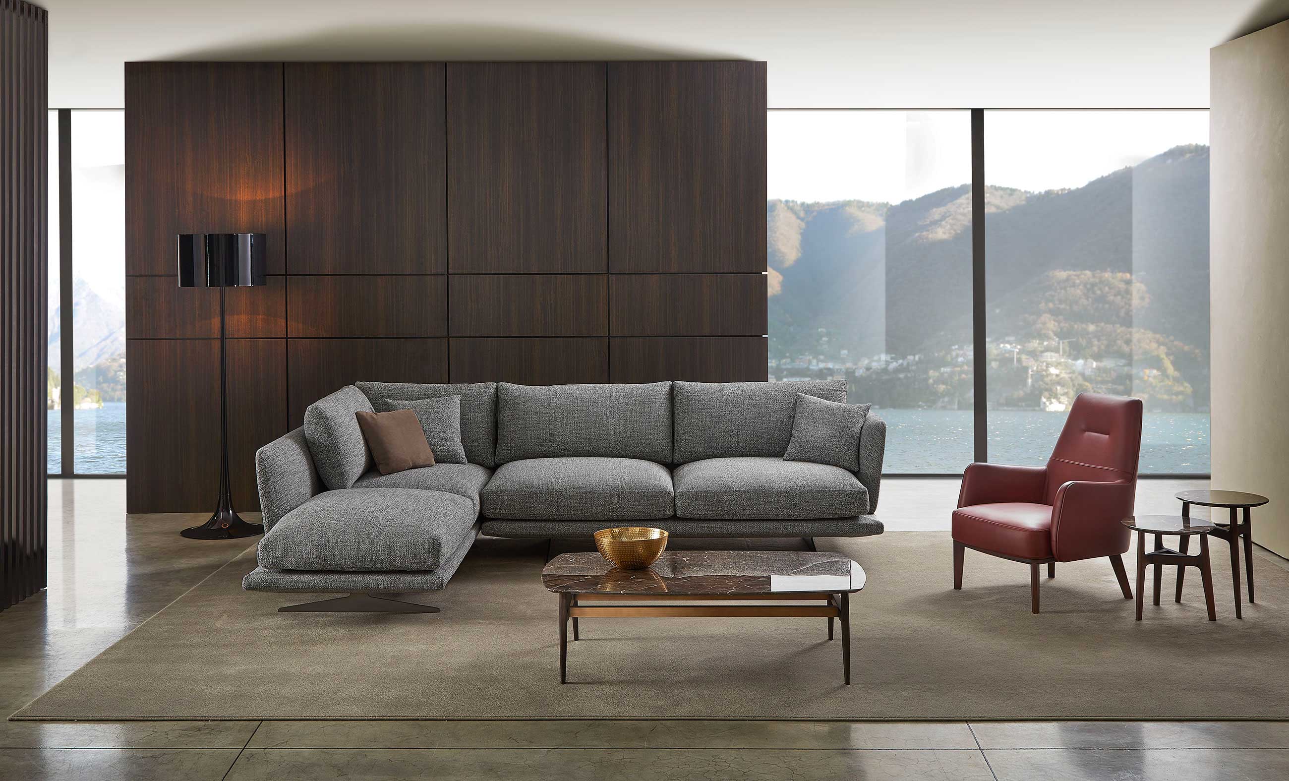 Stilvolles Wohnzimmer mit modernem Designer Ecksofa Clipper von Marelli Stilvolles Wohnzimmer mit modernem Designer Ecksofa Clipper von Marelli
