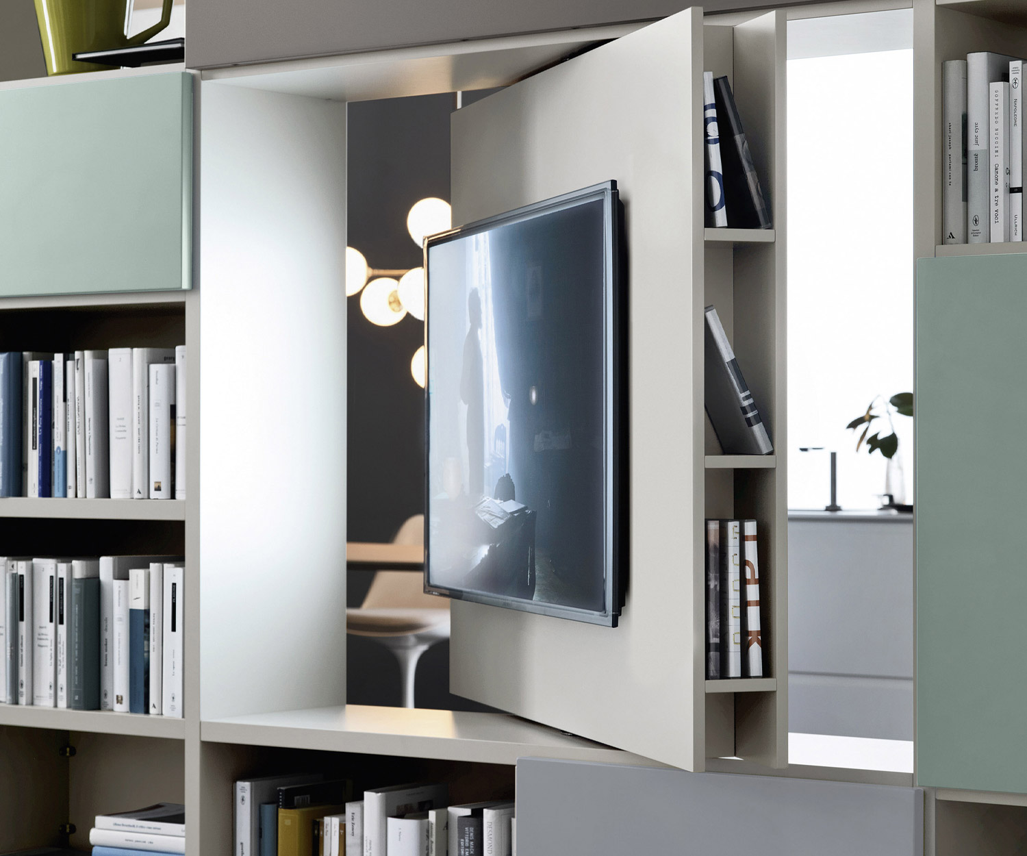 Bibliothèque design moderne C90 Étagère avec panneau TV pivotant 