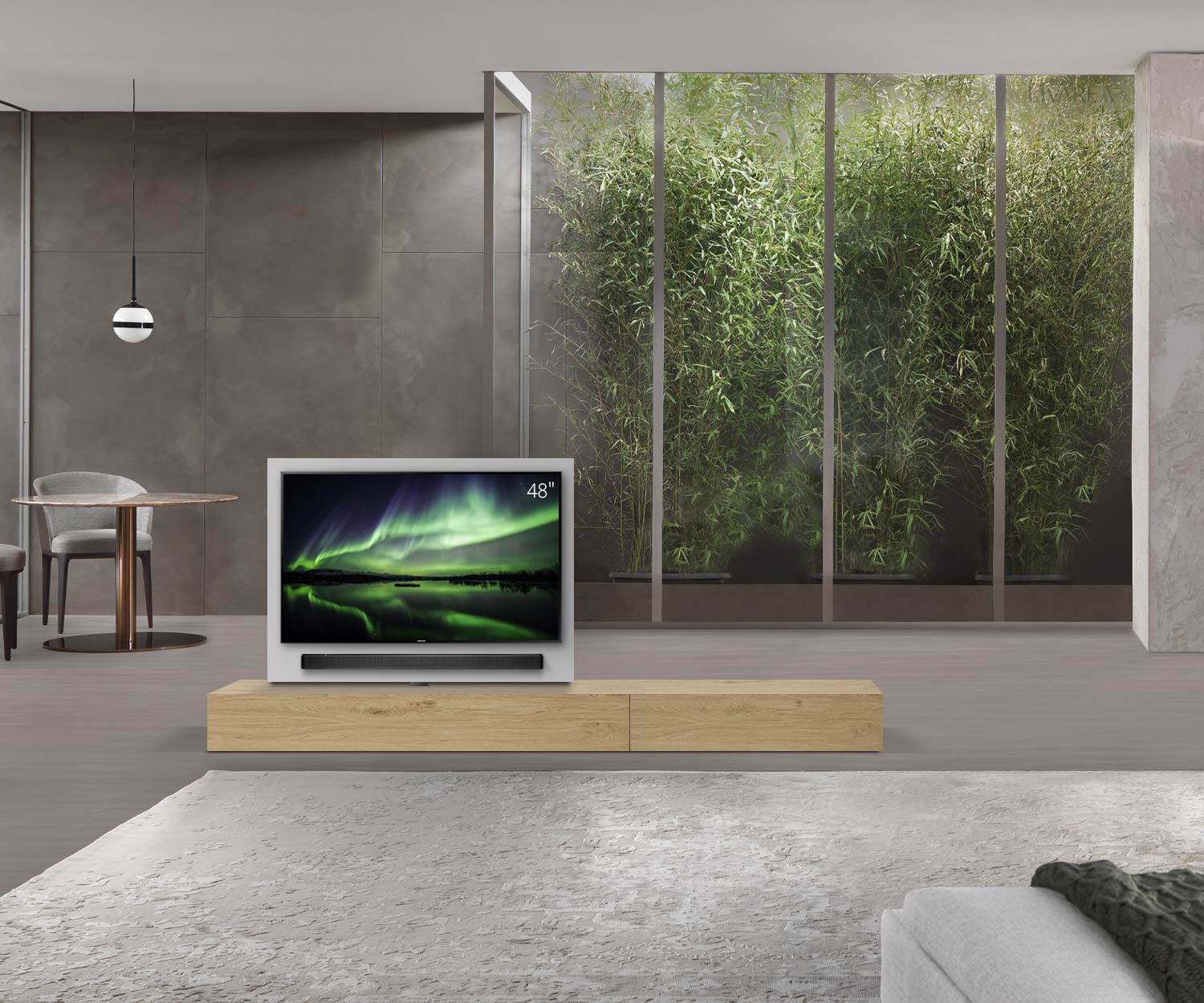 Livitalia Roto Design Lowboard Séparation de pièce avec panneau TV pivotant L150 50 H25 P47 EiHe B90re oBox