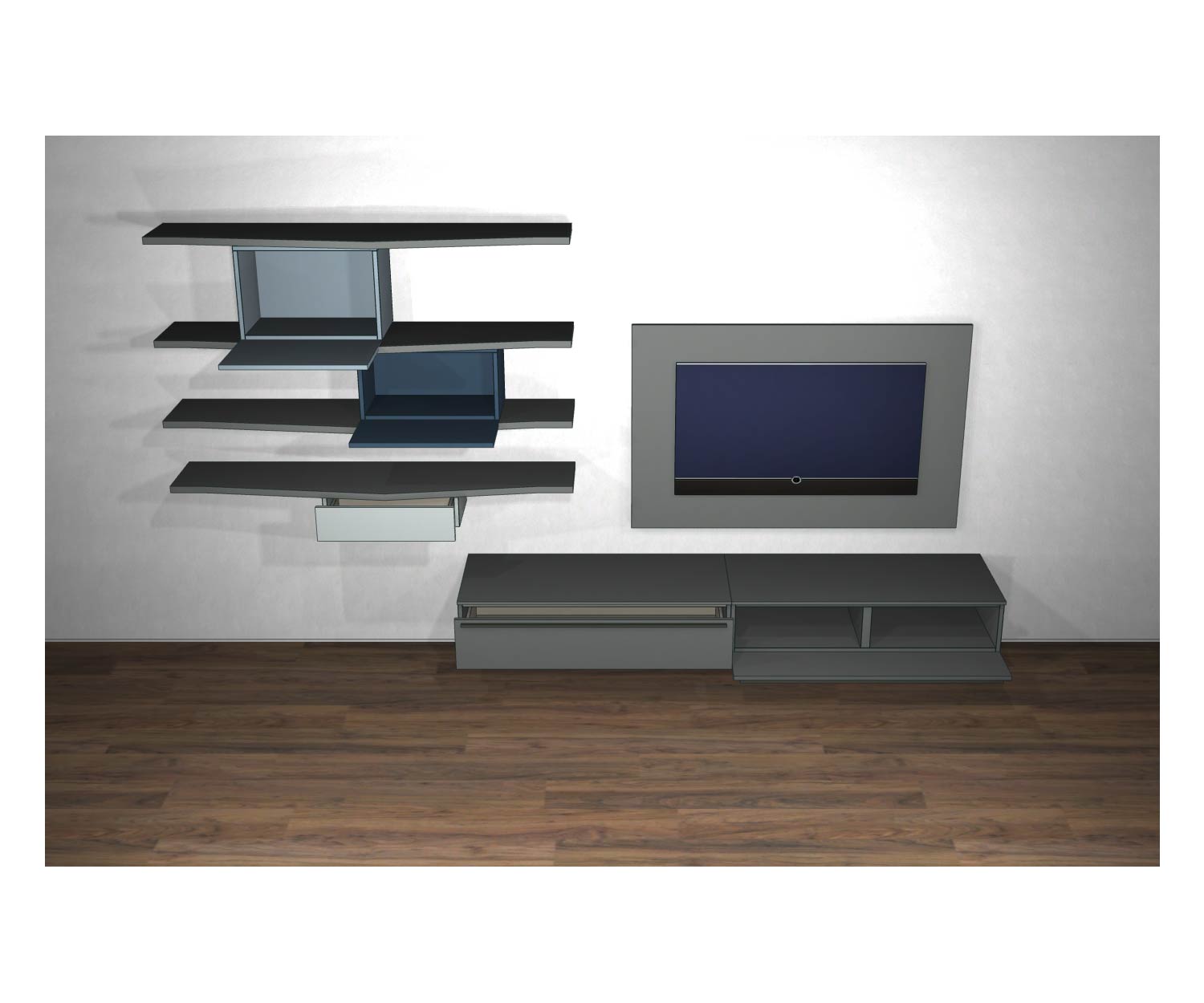 Livitalia Designer Wohnwand C61 Skizze mit offenen Türen und weiteren Elementen Livitalia Designer Wohnwand C61 Skizze mit offenen Türen und weiteren Elementen