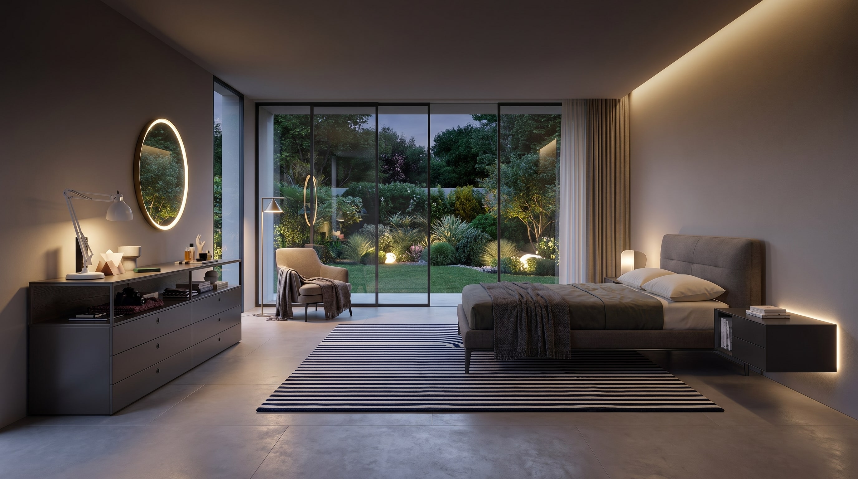 Schlafzimmer modern einrichten: Einrichtungsideen für schwebende Möbel und indirektes Licht