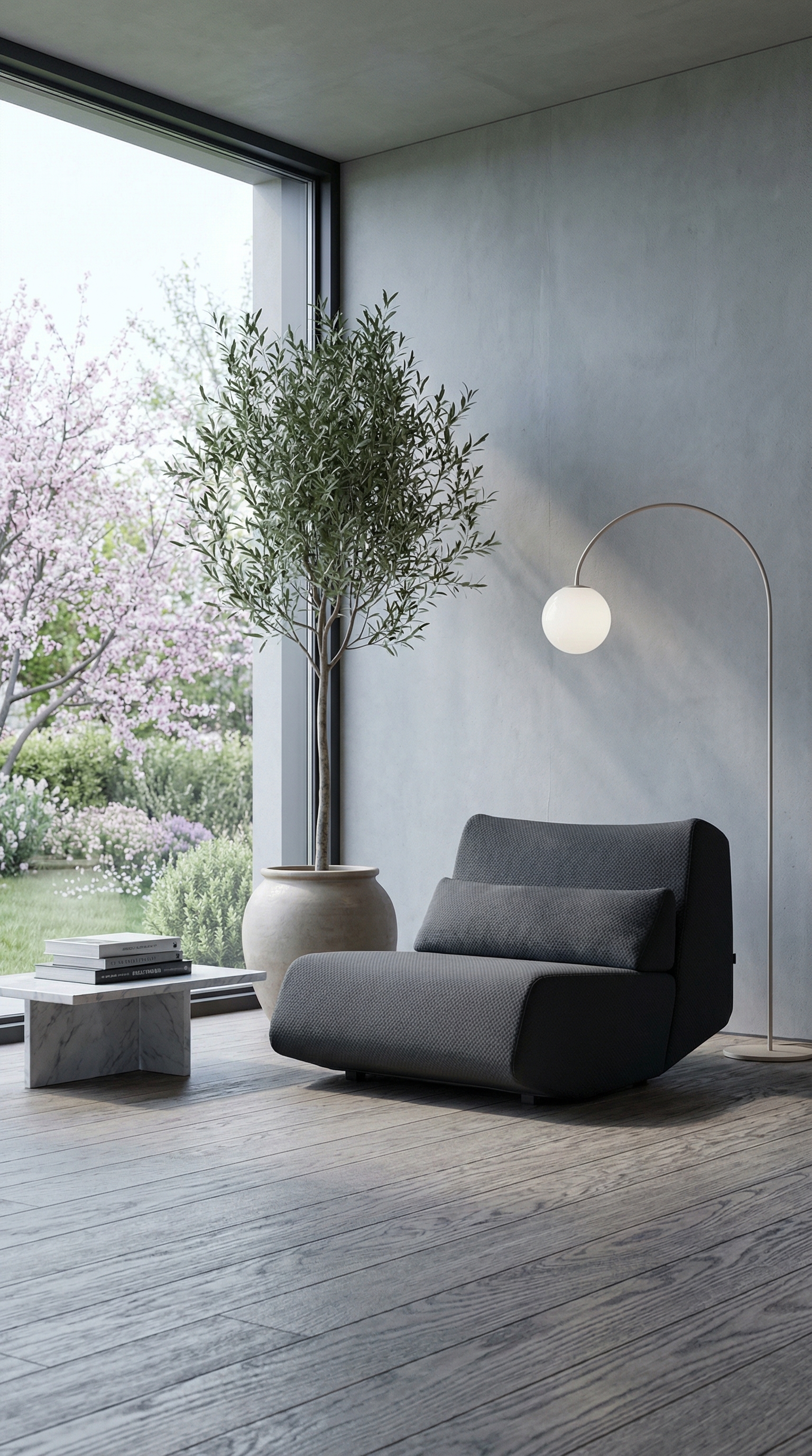 Fauteuil Prostoria Absent en gris fonc&eacute;, autoportant dans un salon moderne