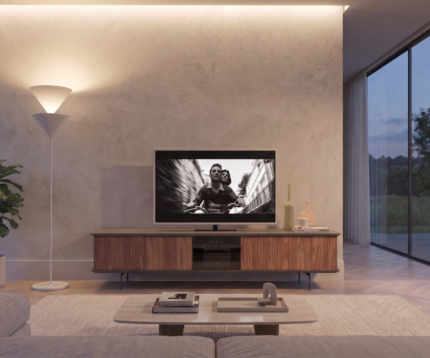 Ozzio Brera TV Lowboard aus Walnuss mit Glastür Ozzio Brera TV Lowboard aus Holz für das Wohnzimmer. Modernes TV-Sideboard aus Walnuss mit edler Rauchglastür.
